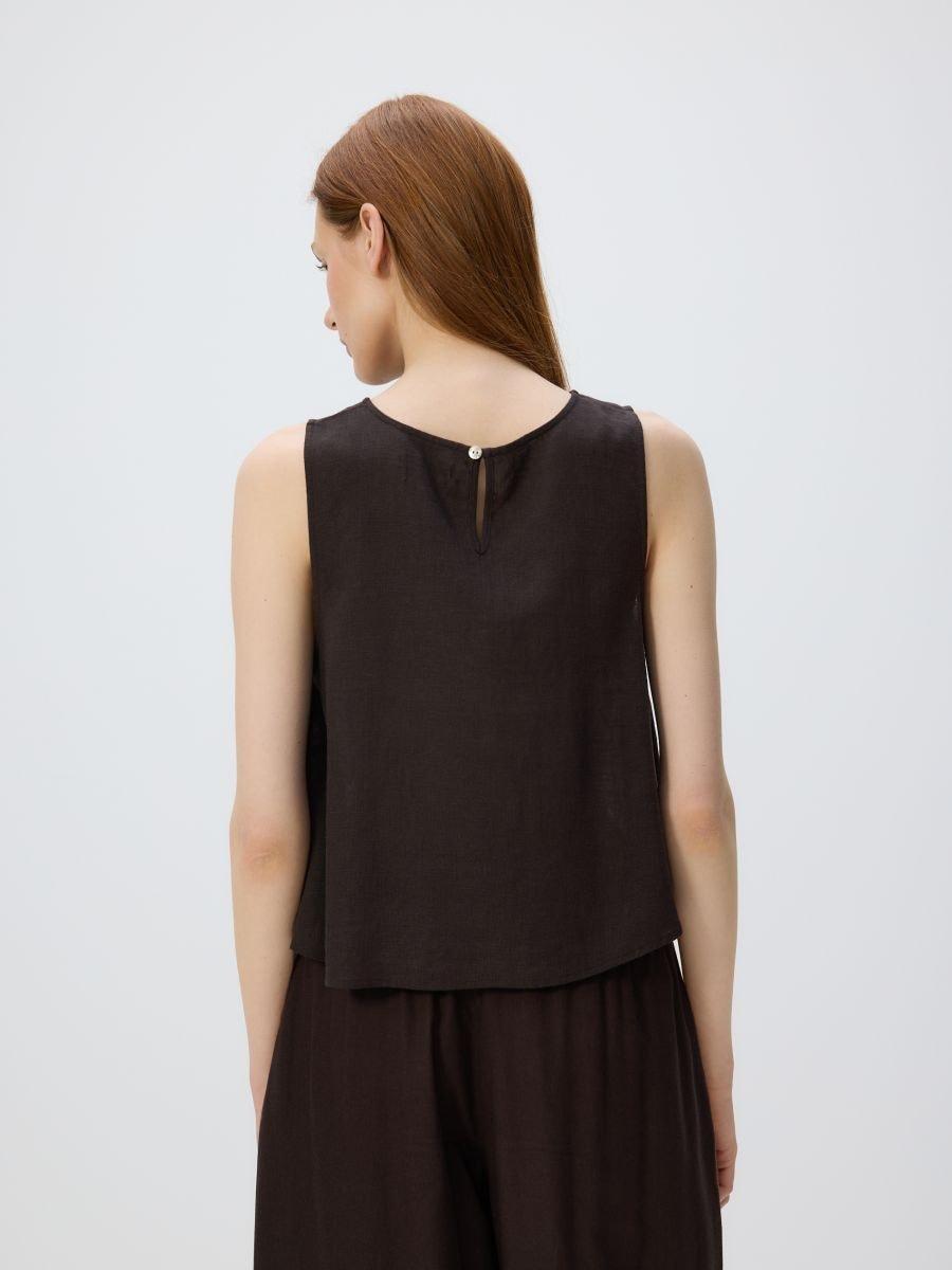 Brown Linen Blend Top, Brown, medium