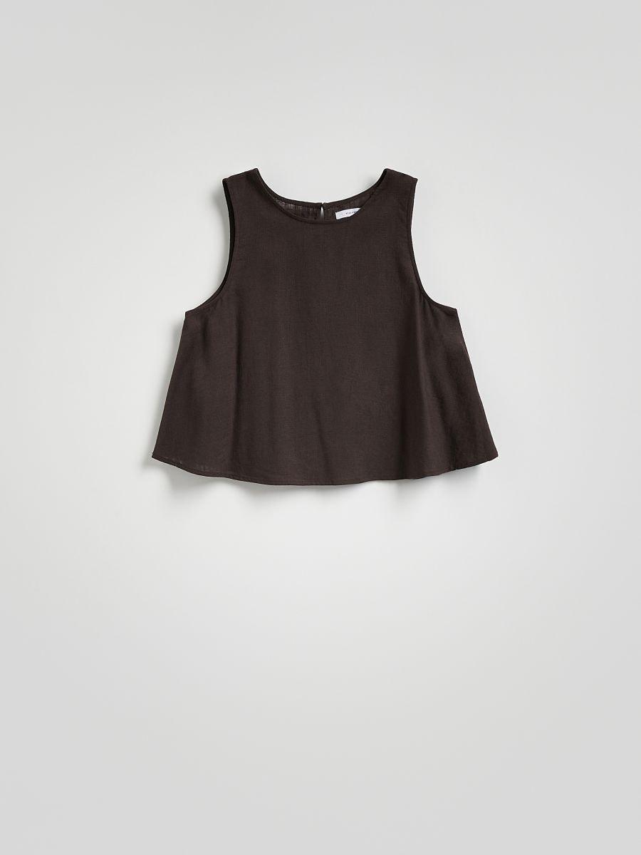 Brown Linen Blend Top, Brown, large image number 4