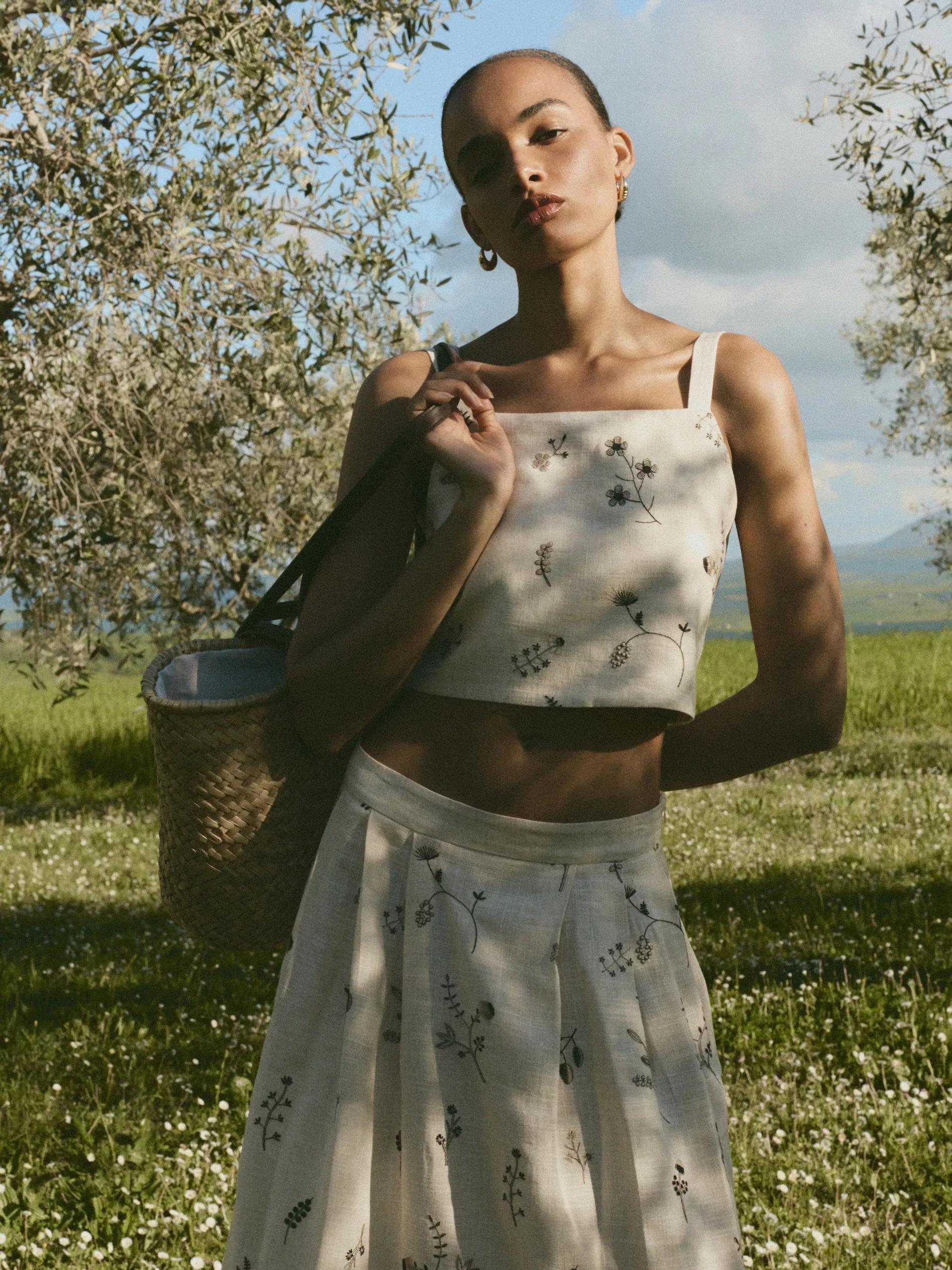 BEIGE Midi skirt with linen blend, , large image number 0