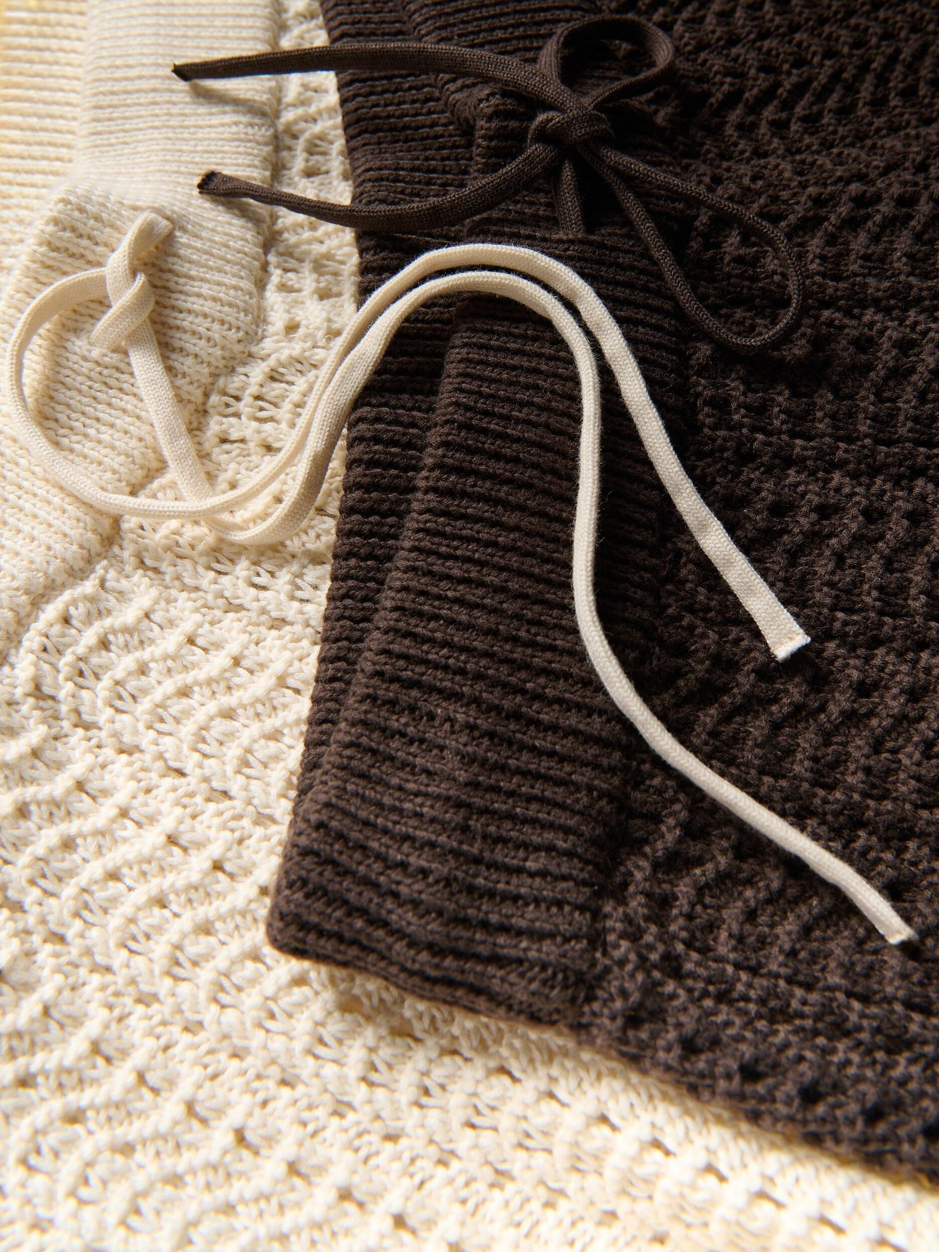 Brown Knit Shorts With Drawstring, Brown, large image number 4