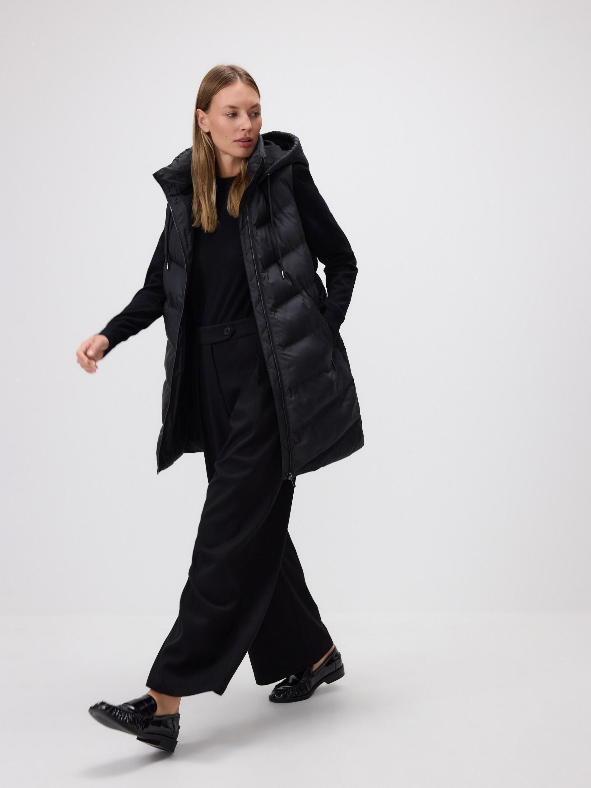 BLACK Quilted vest with hood, Black, large image number 0