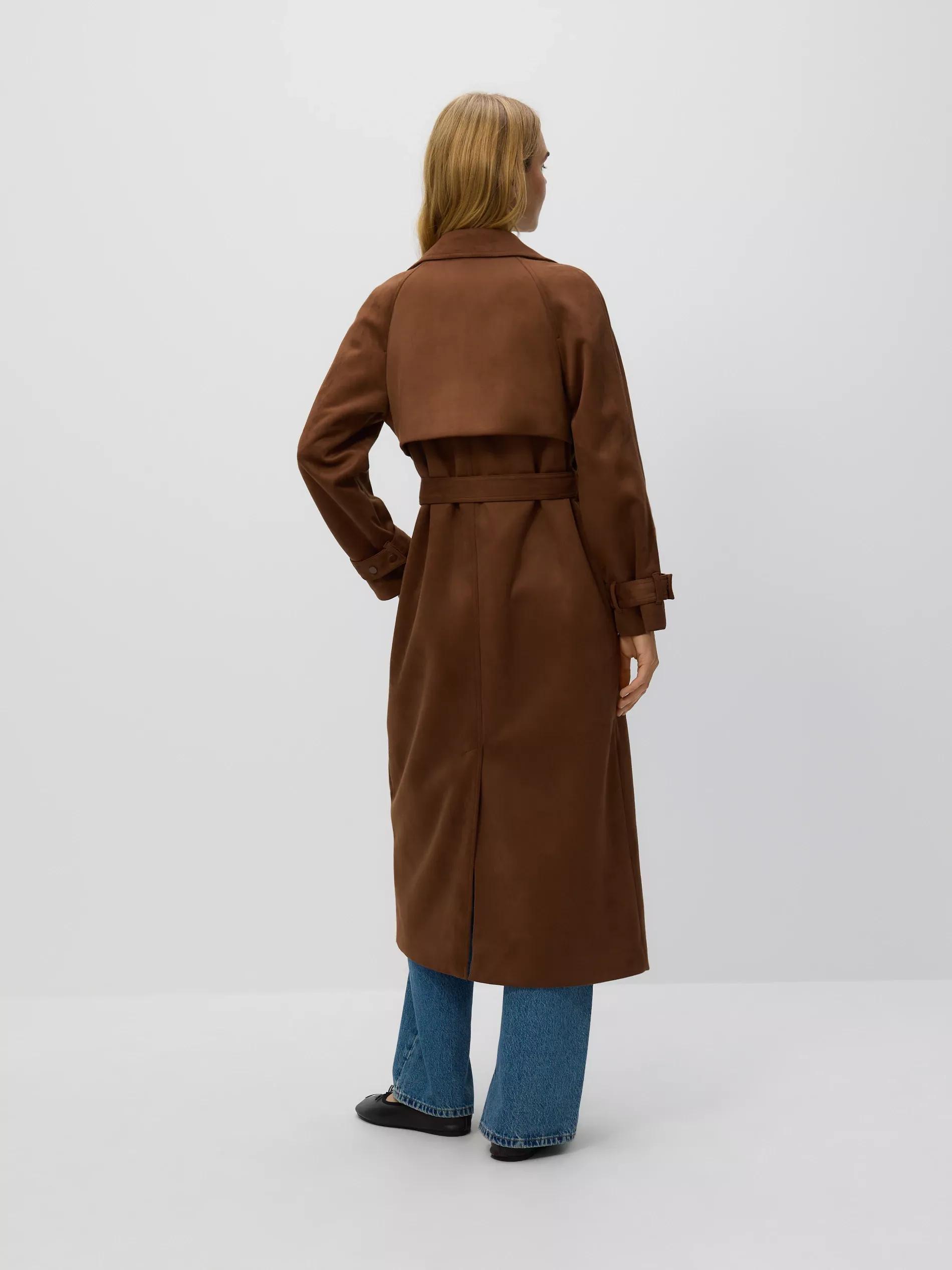 Brown Faux Suede Trench Coat, Brown, large image number 3