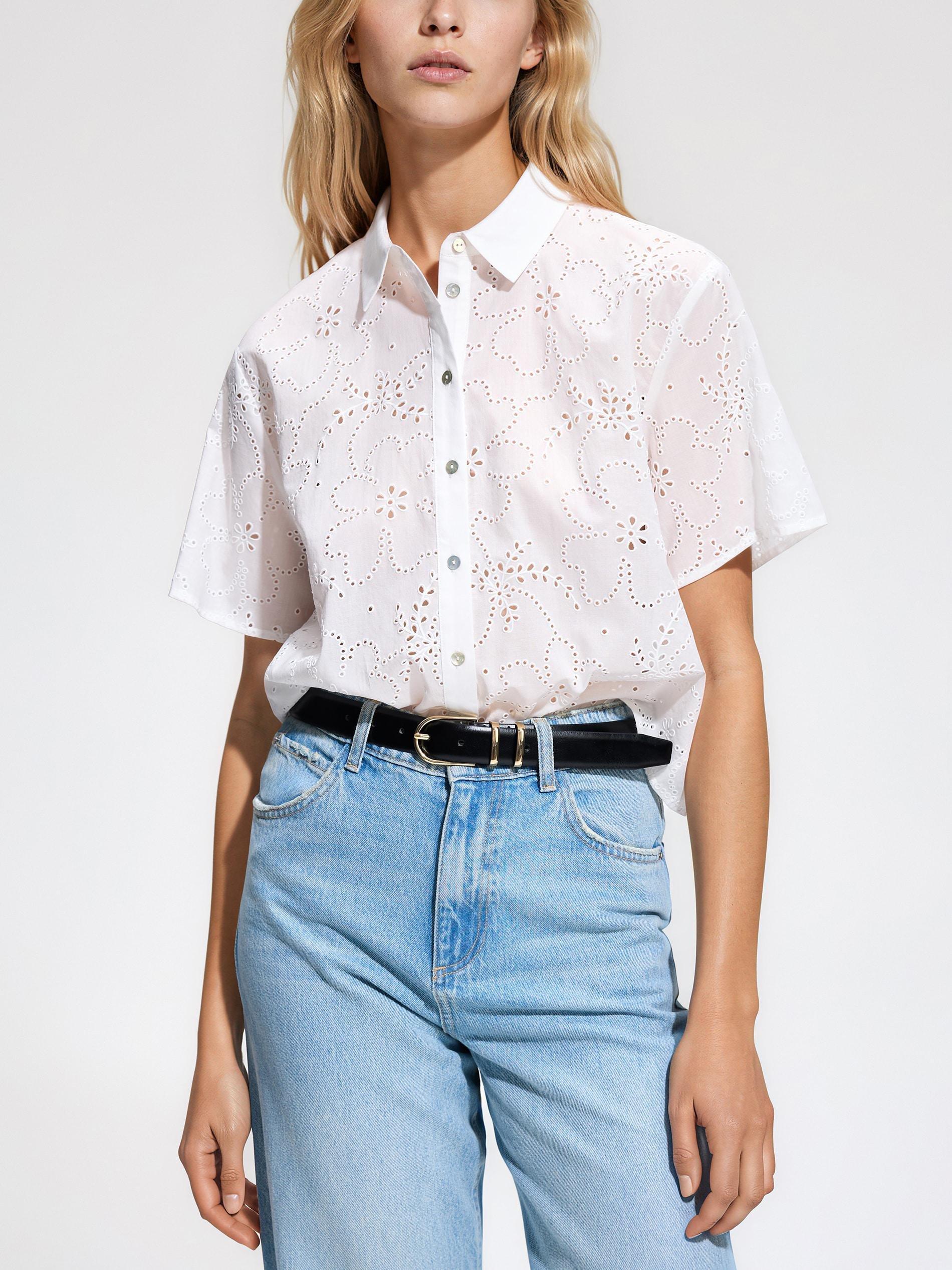 White Openwork Shirt, White, medium