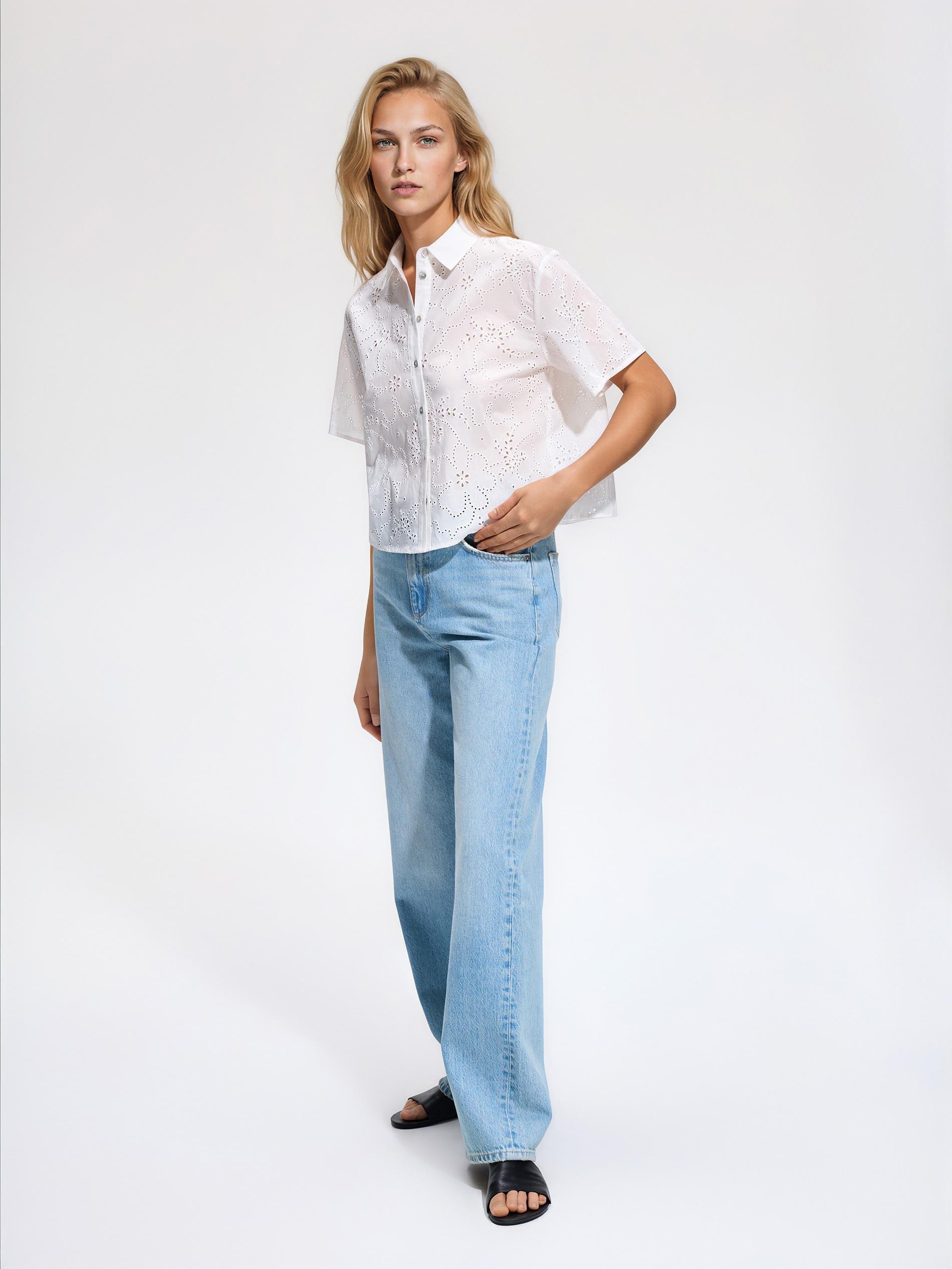 White Openwork Shirt, White, large image number 1