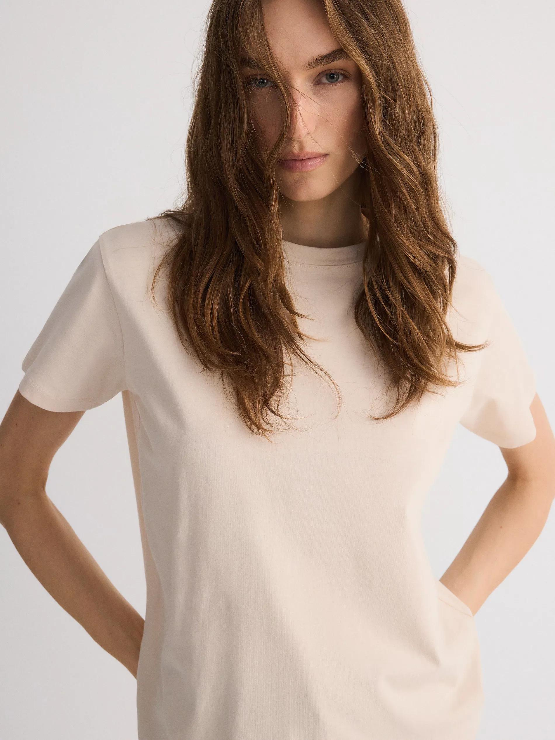 Cream Cotton T-Shirt, Ivory, large image number 1