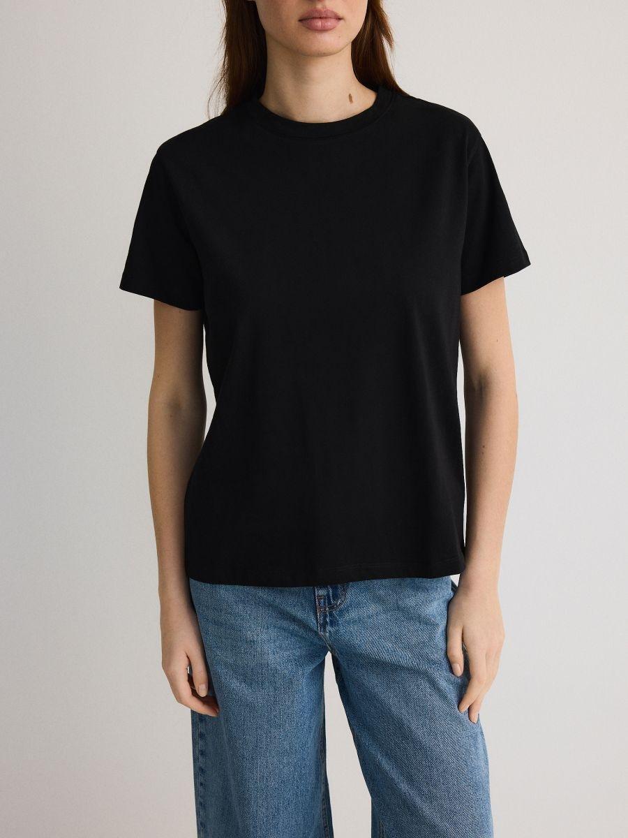 Black Cotton T-Shirt, , large image number 1