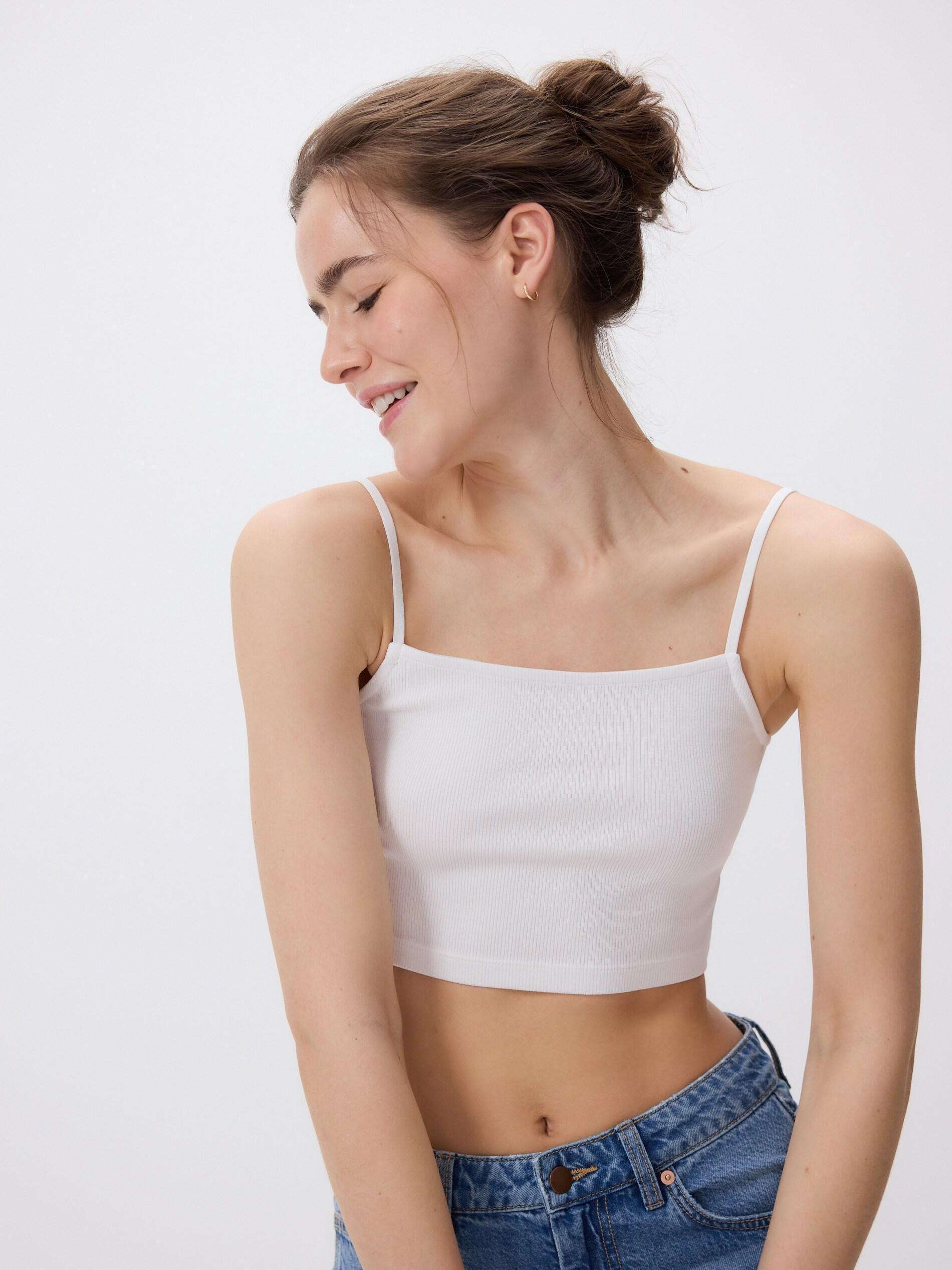 White Cami Crop Top, White, medium