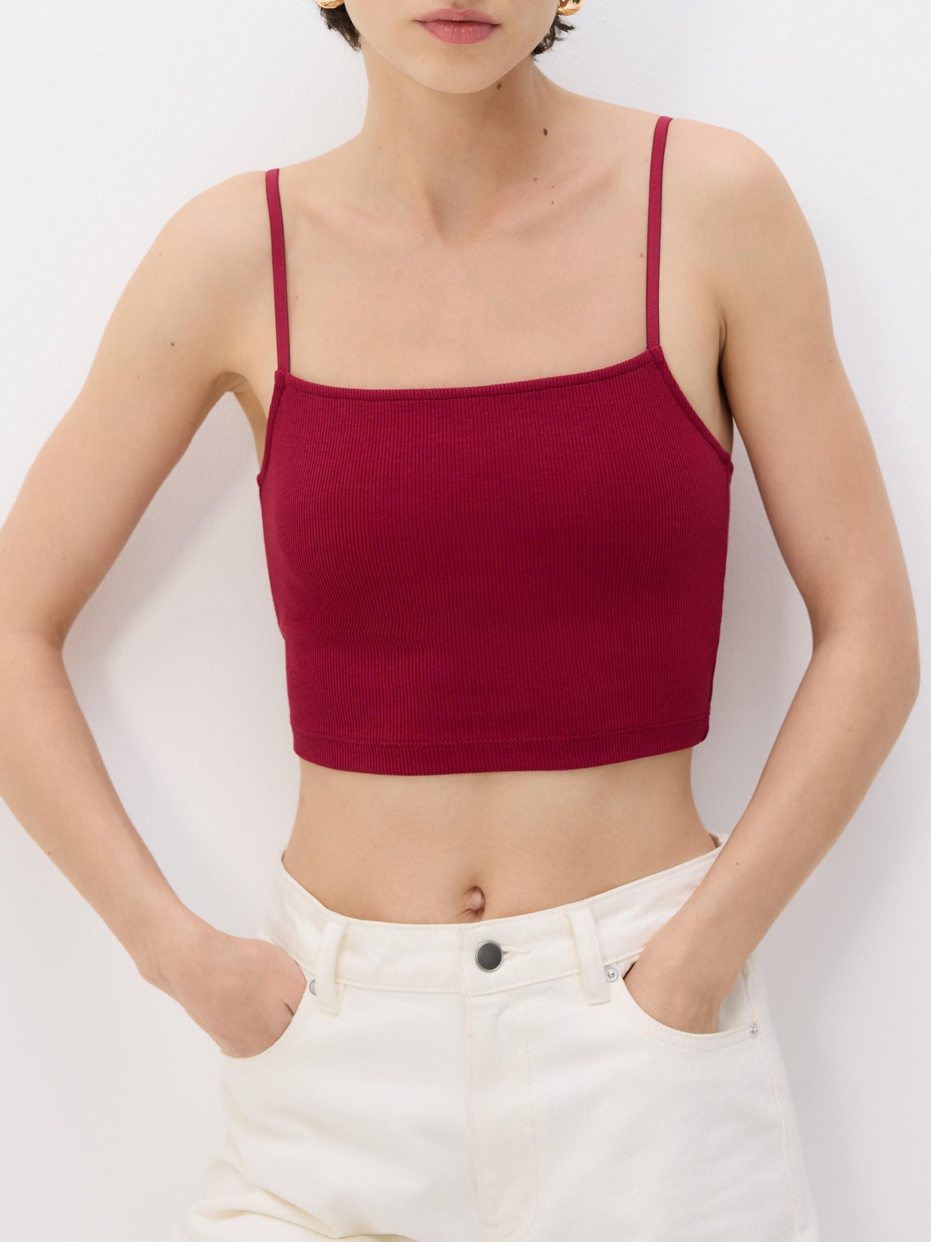 Brown Cami Crop Top, Burgundy, large image number 1