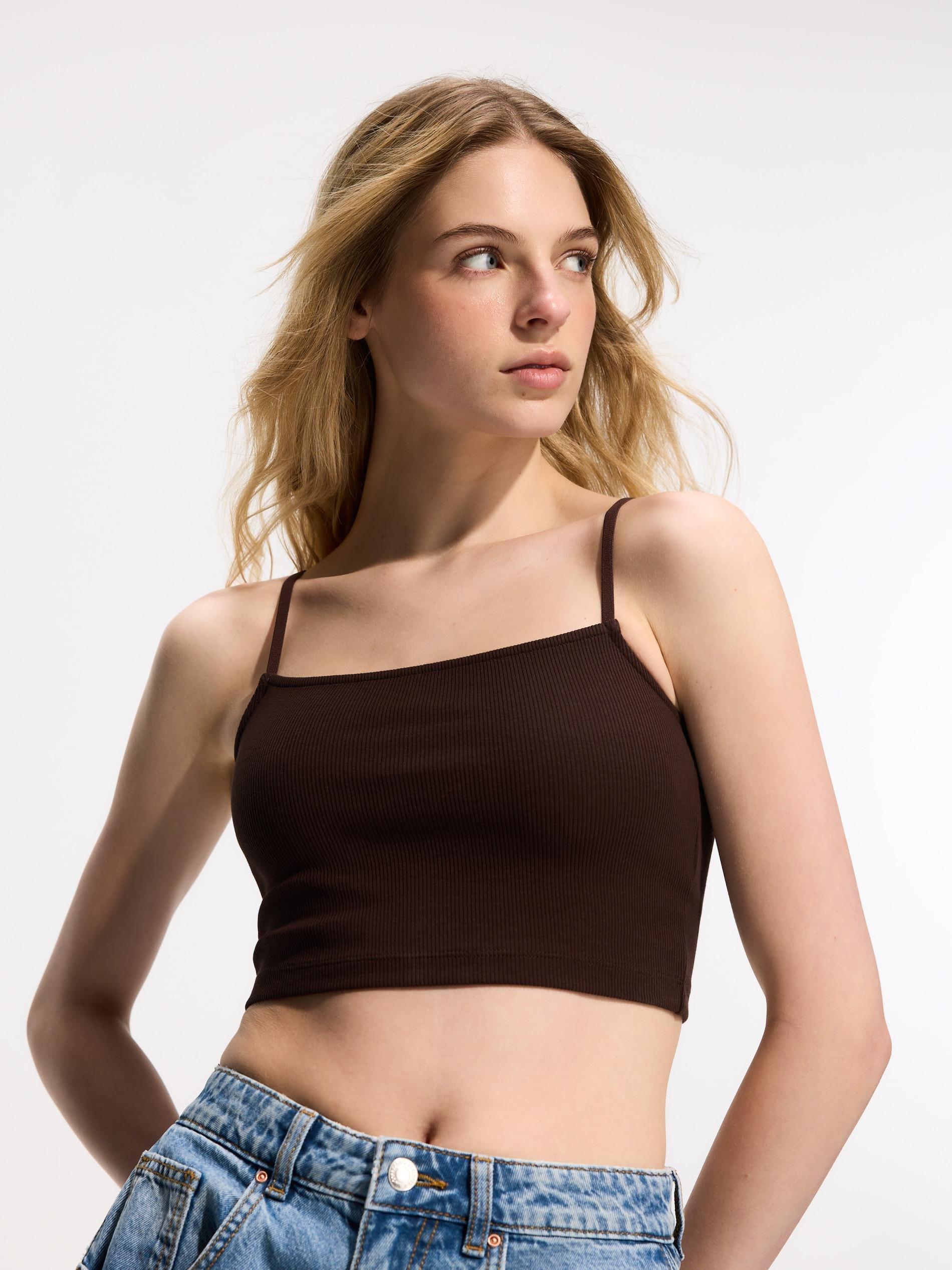 Brown Cami Crop Top, Brown, medium