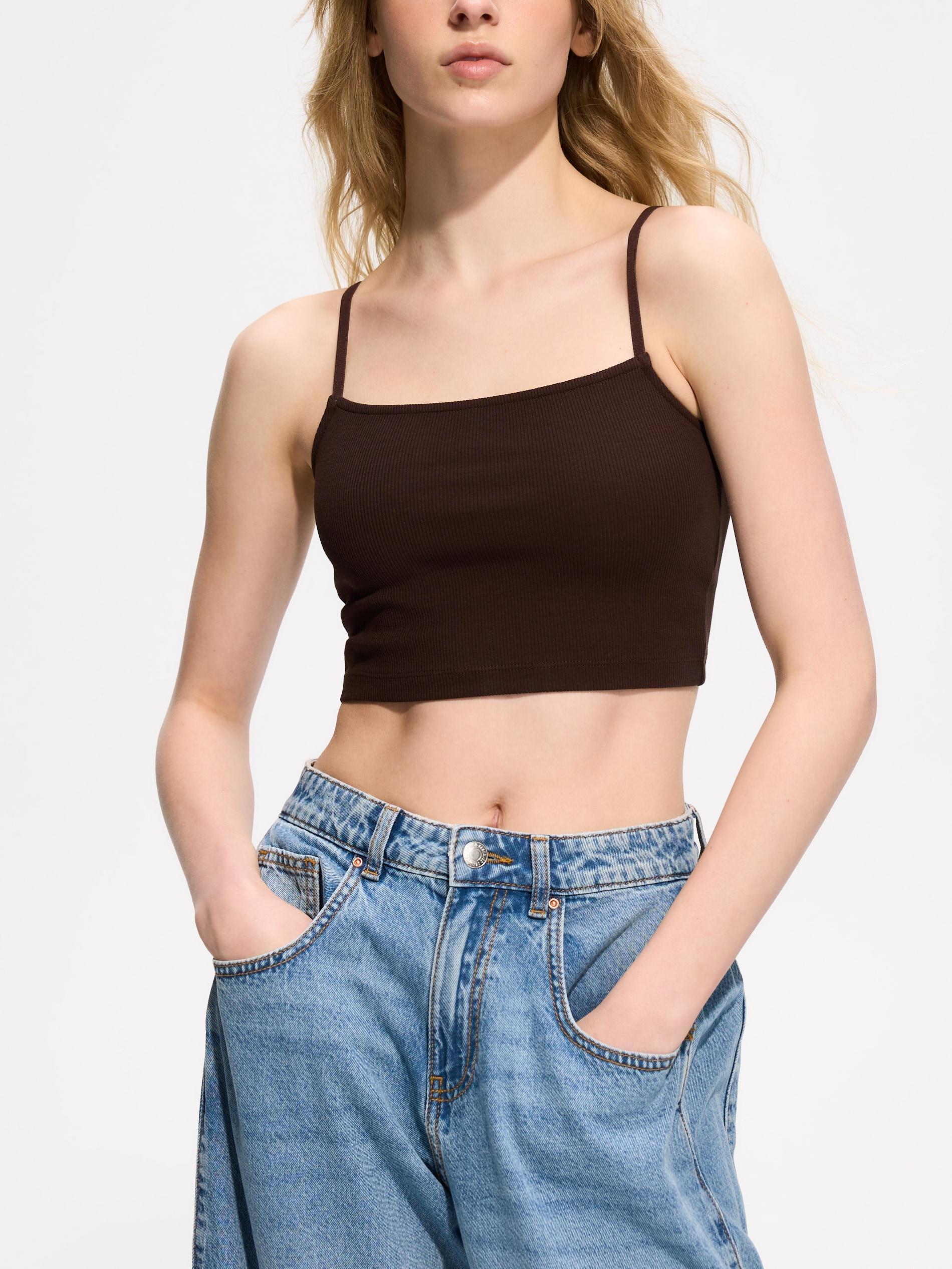 Brown Cami Crop Top, Brown, medium