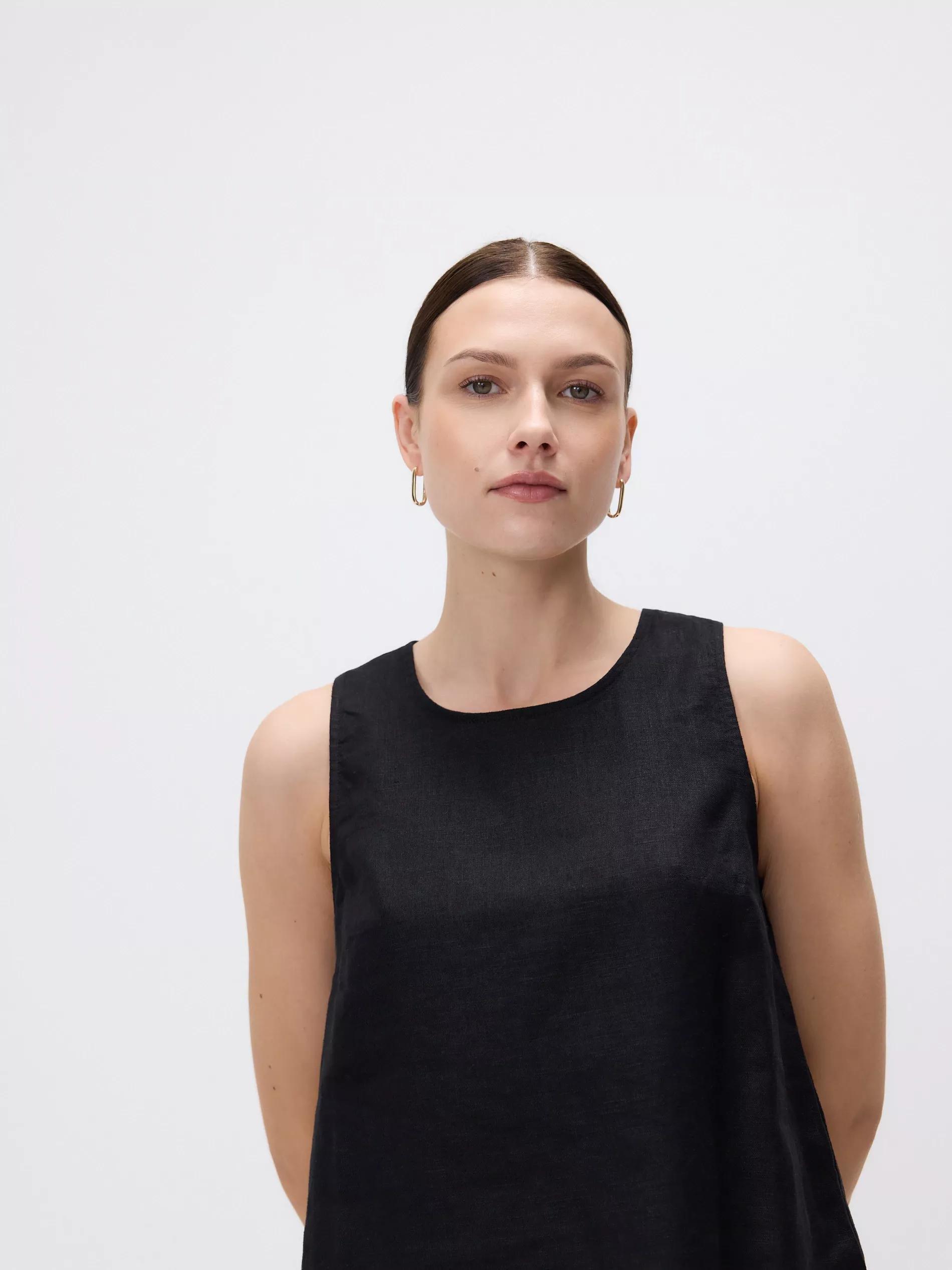 Black Linen Blouse, Black, large image number 1