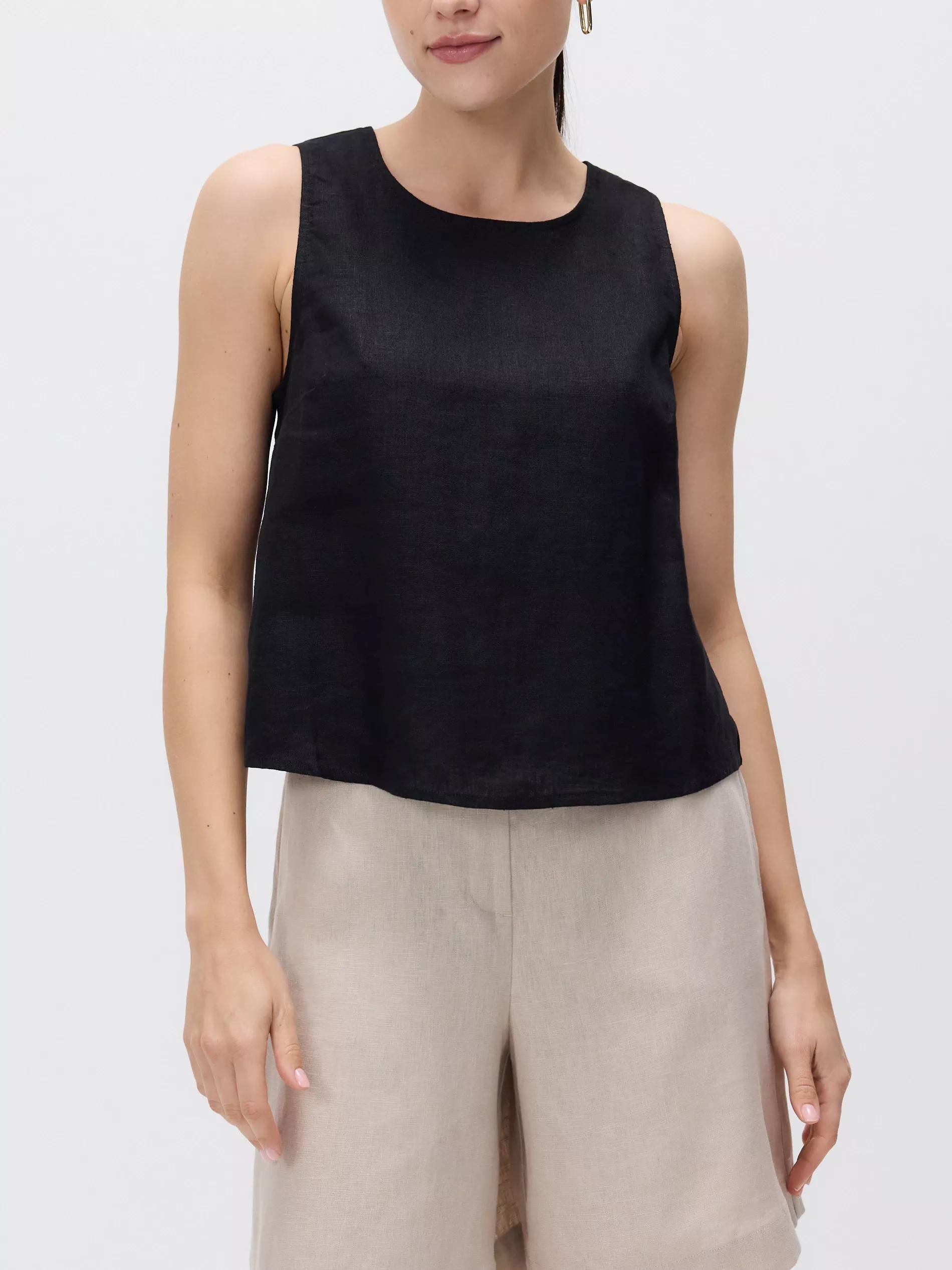 Black Linen Blouse, Black, medium