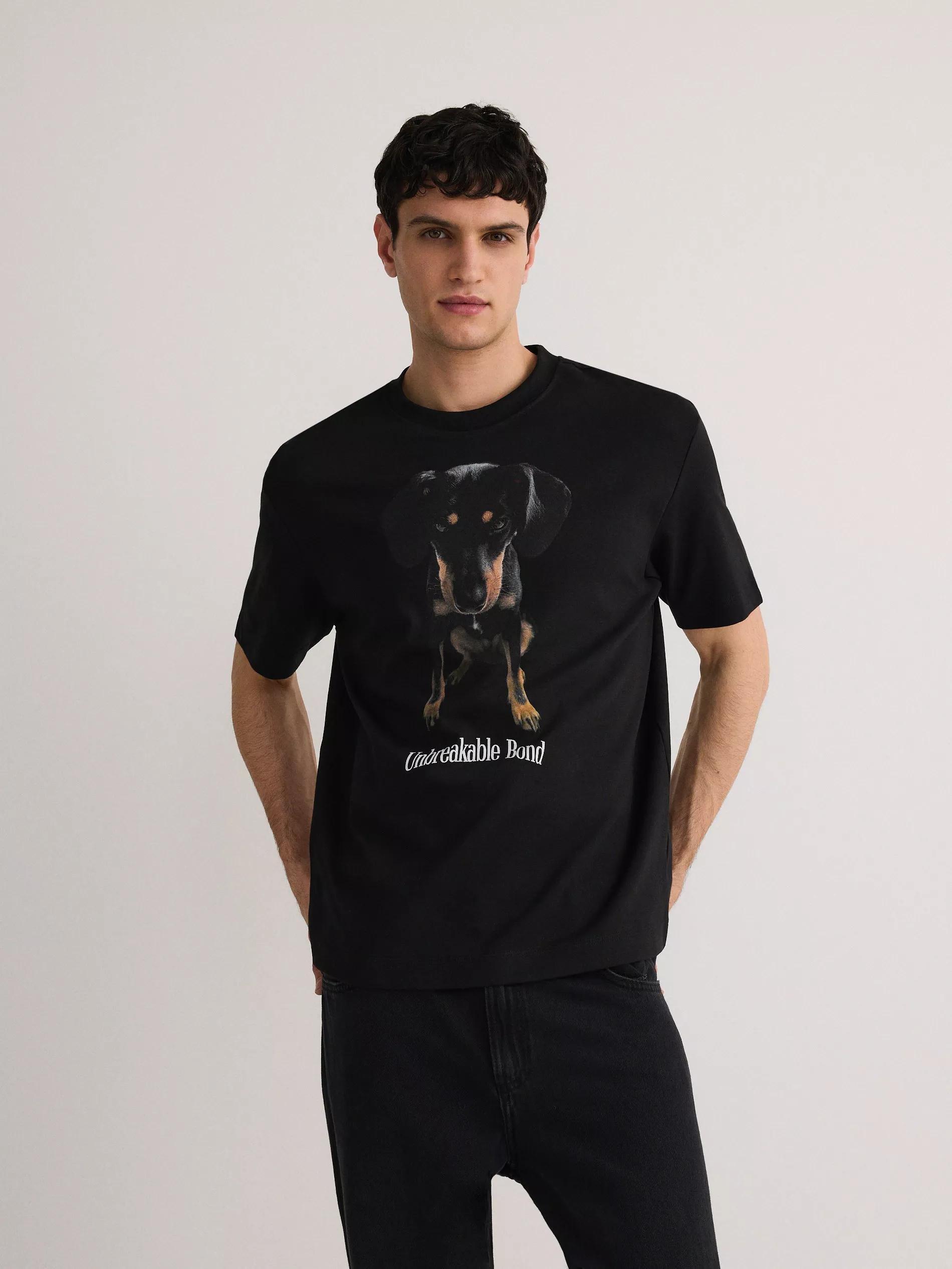 Black Boxy T-Shirt With Print, , large image number 1