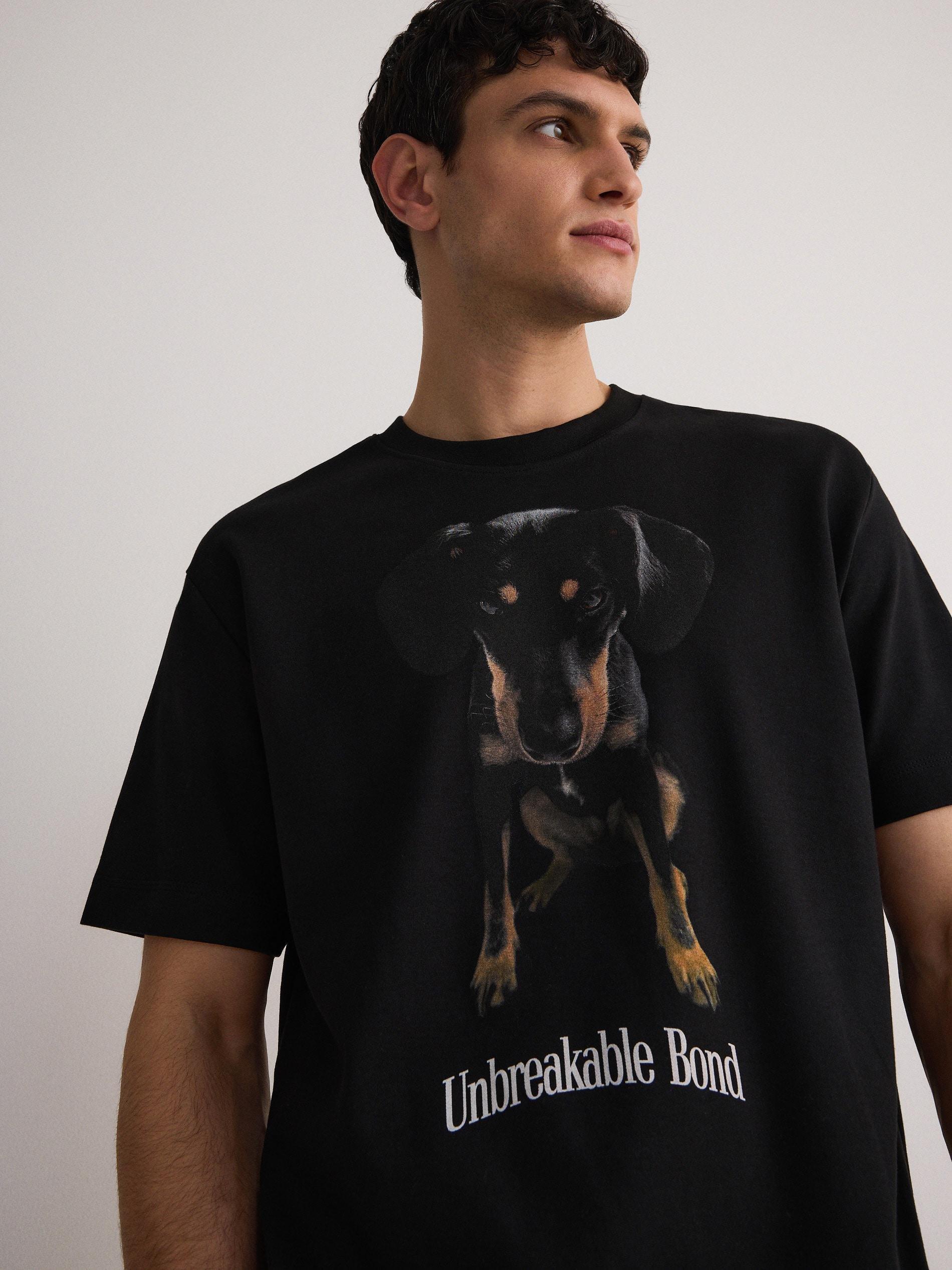 Black Boxy T-Shirt With Print, , large image number 2