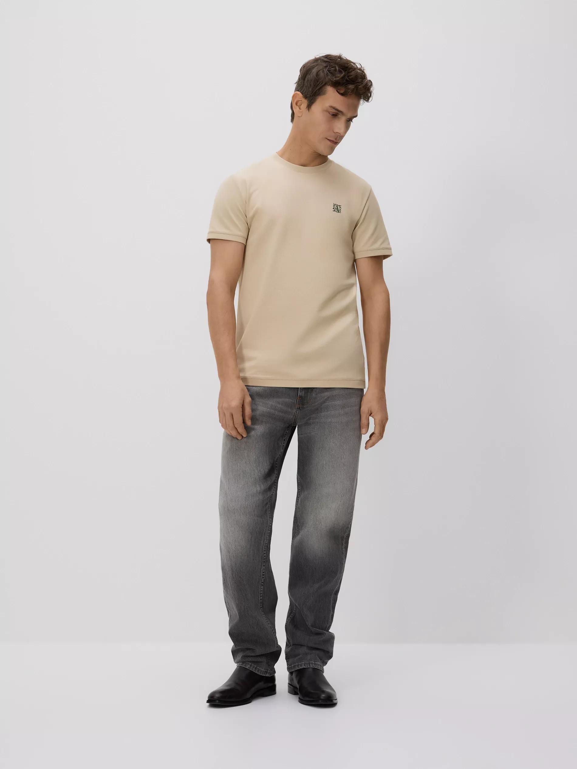 Beige Slim Fit T-Shirt With Embroidery Detail, Beige, medium