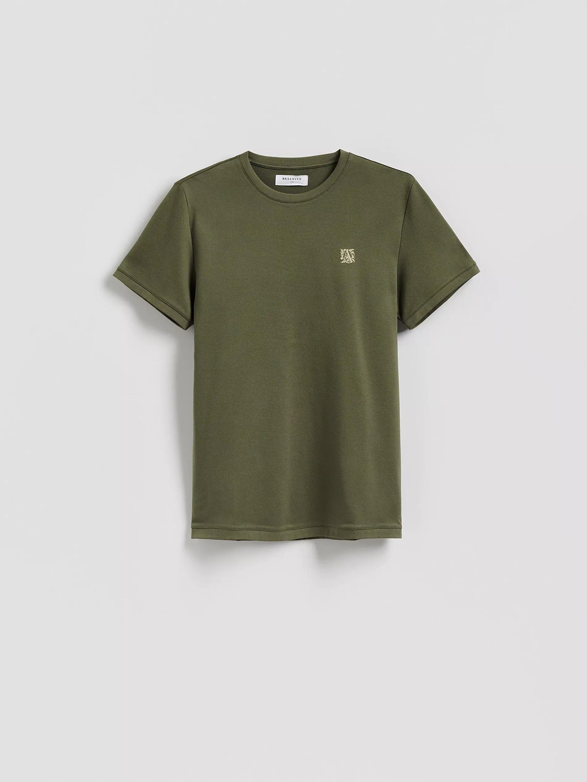 Green Slim Fit T-Shirt With Embroidery Detail, Khaki, large image number 0