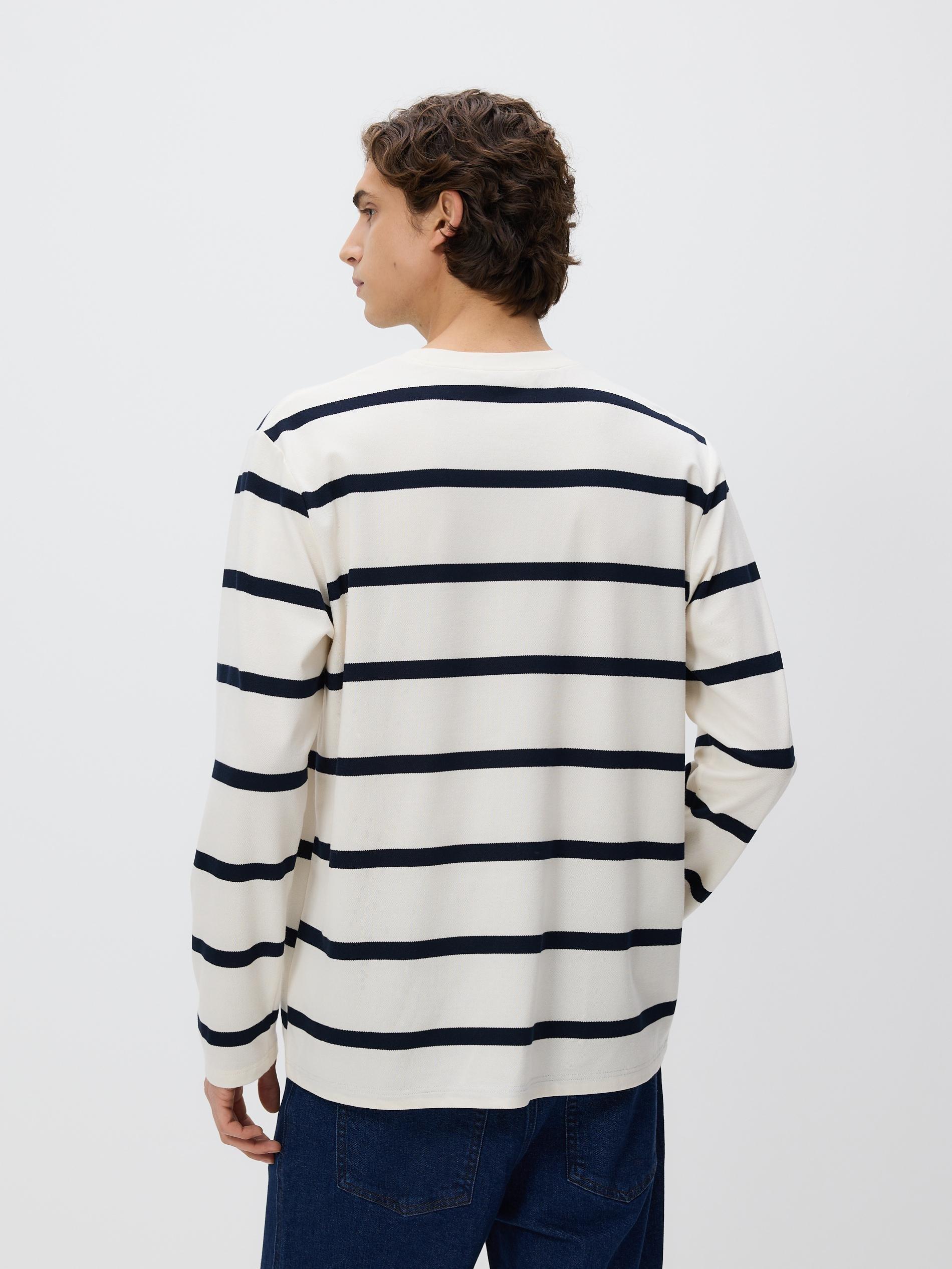 Cream Regular Fit Stripe Long Sleeve T-Shirt, Ivory, large image number 5