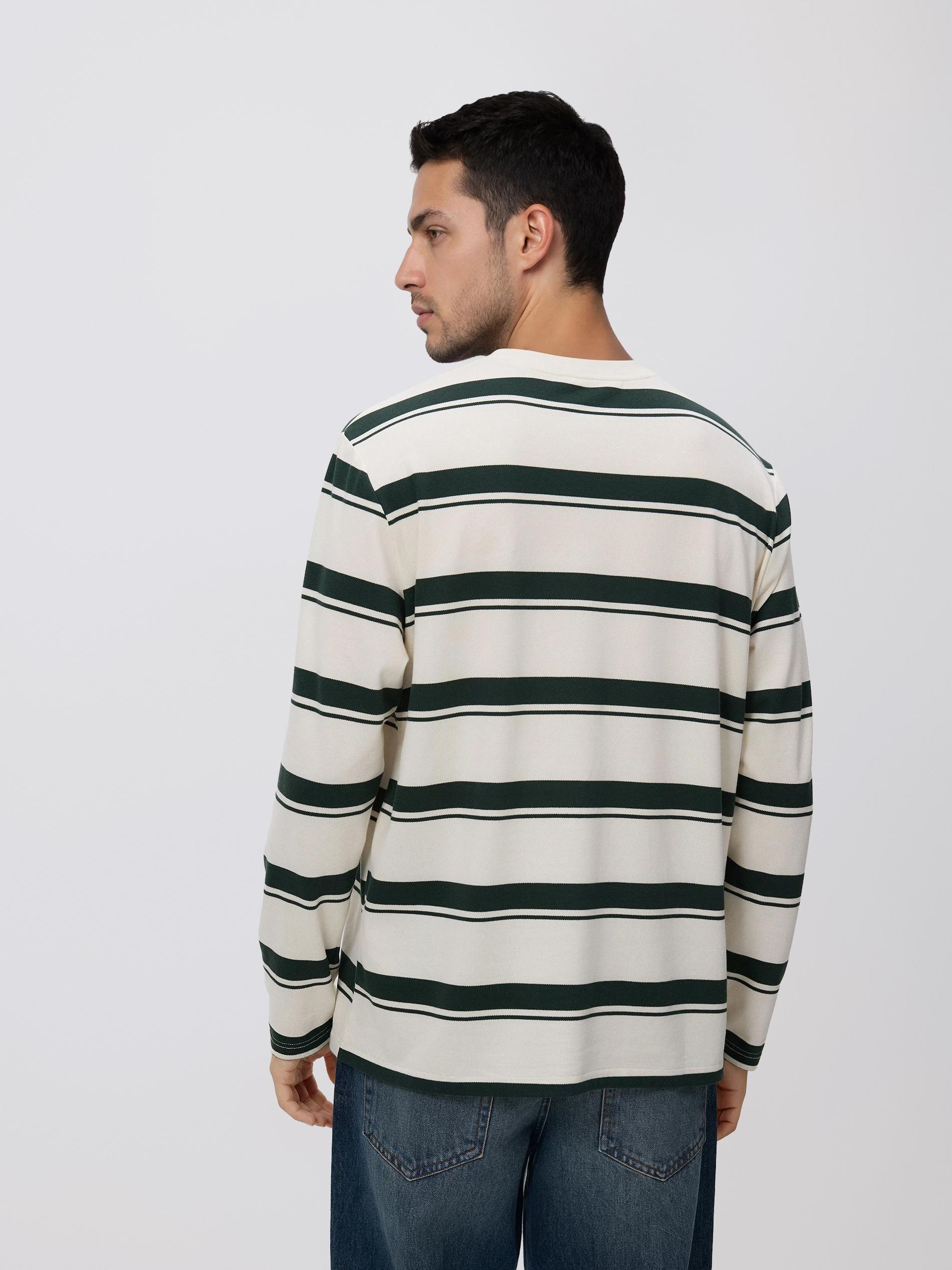 Green Regular Fit Stripe Long Sleeve T-Shirt, Turquoise, medium