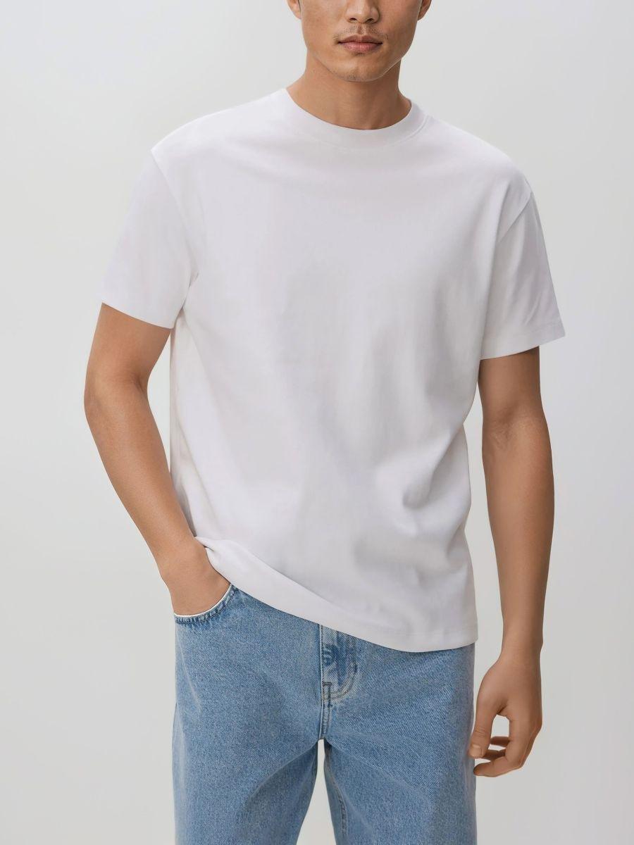 White Boxy Cotton T-Shirt, White, large image number 0