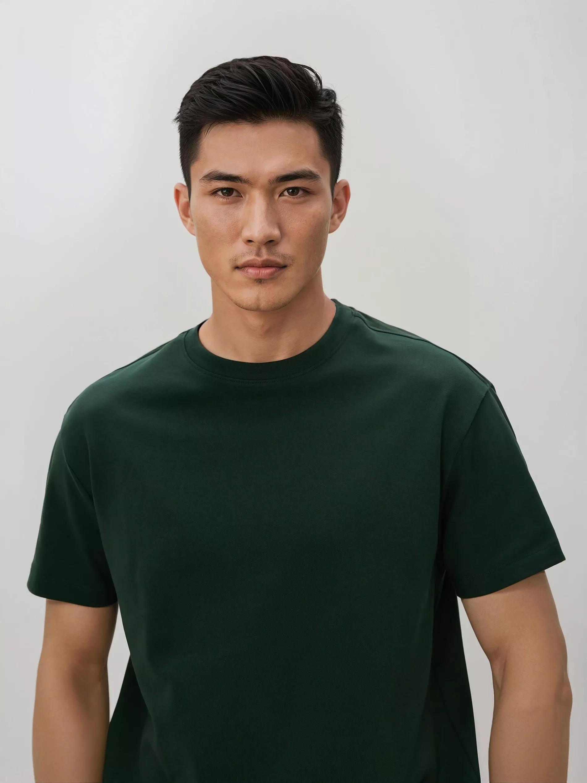 Green Boxy Cotton T-Shirt, Khaki, medium