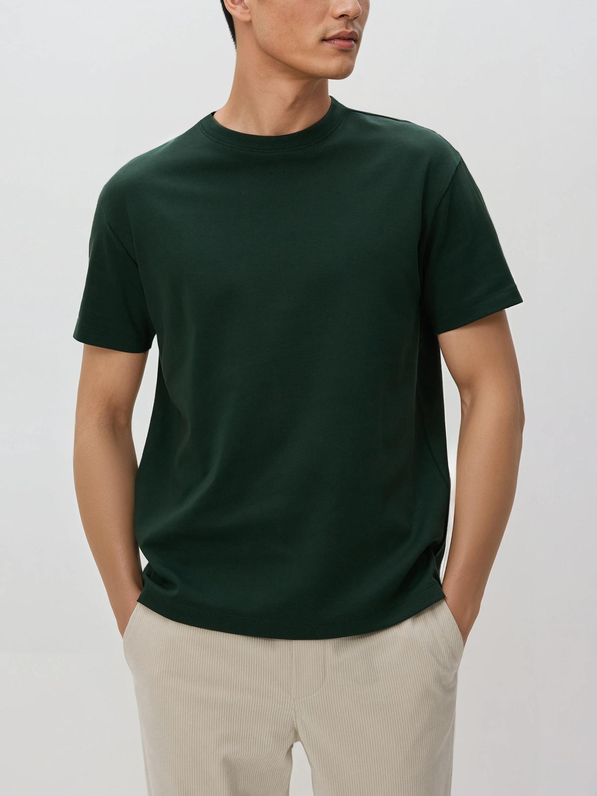 Green Boxy Cotton T-Shirt, Khaki, large image number 2