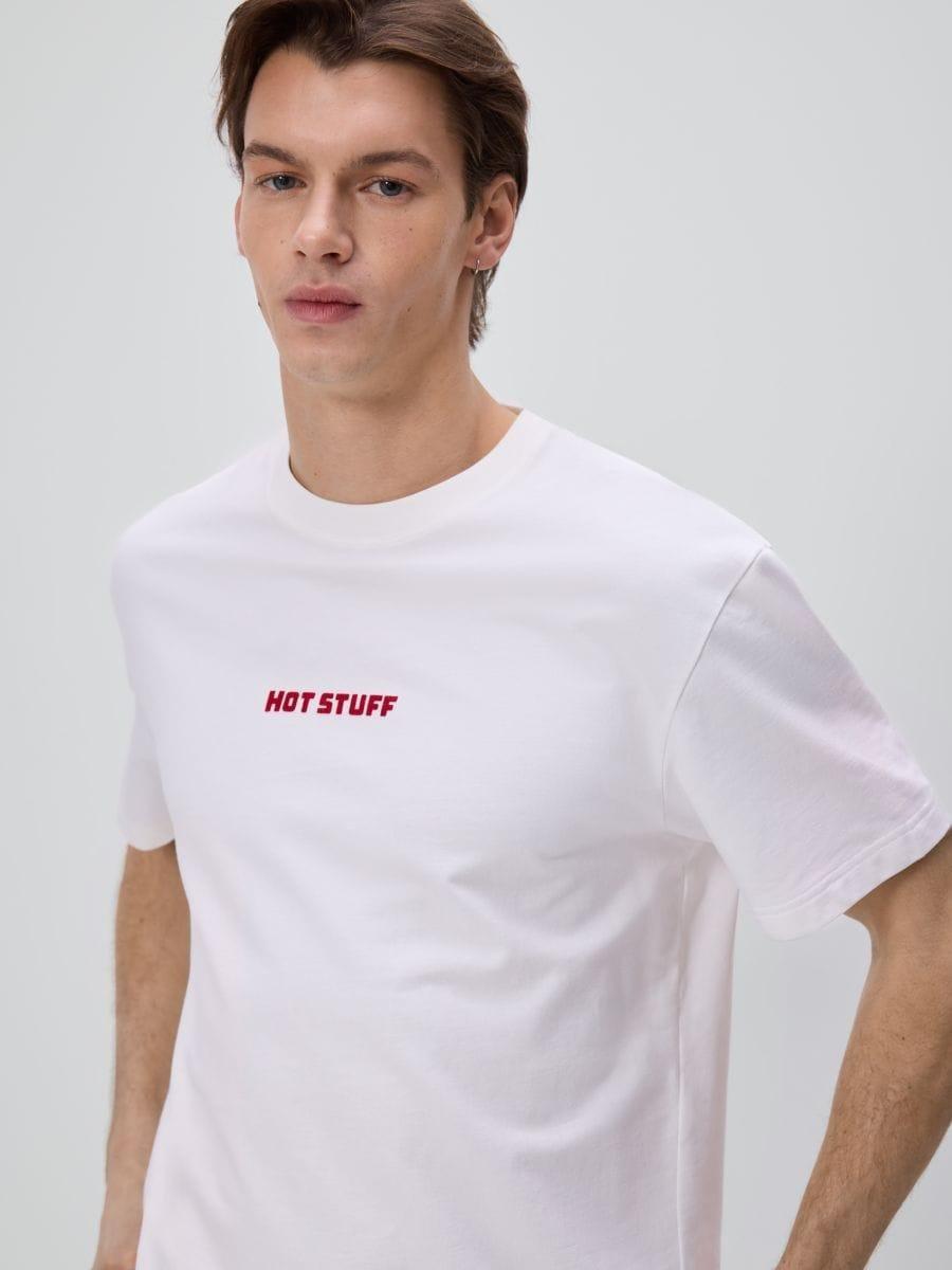 Cream Regular Fit Printed T-Shirt, Ivory, medium