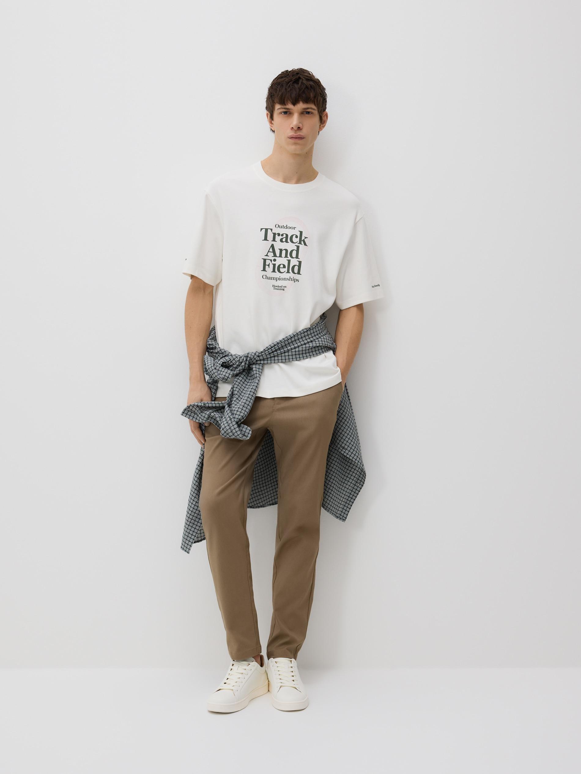 Cream Relaxed Fit T-Shirt With Print, Ivory, large image number 1