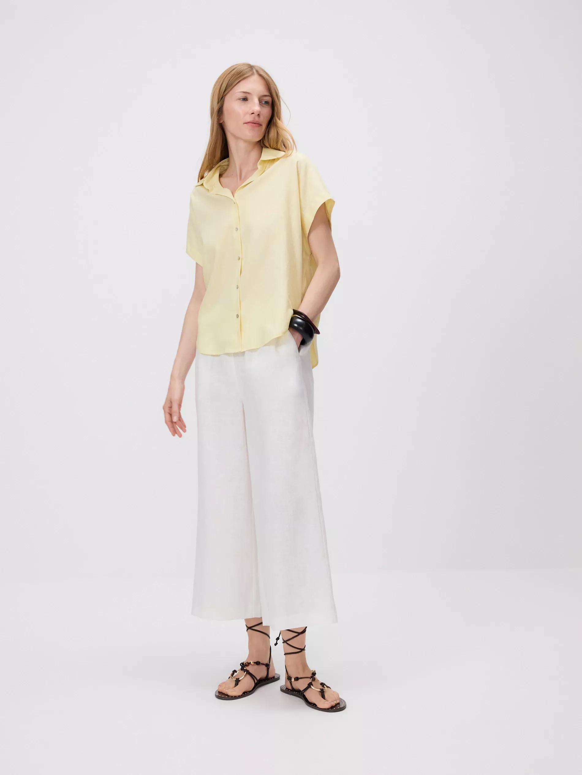 Yellow Linen Rich Shirt With Viscose Blend, Yellow, large image number 0