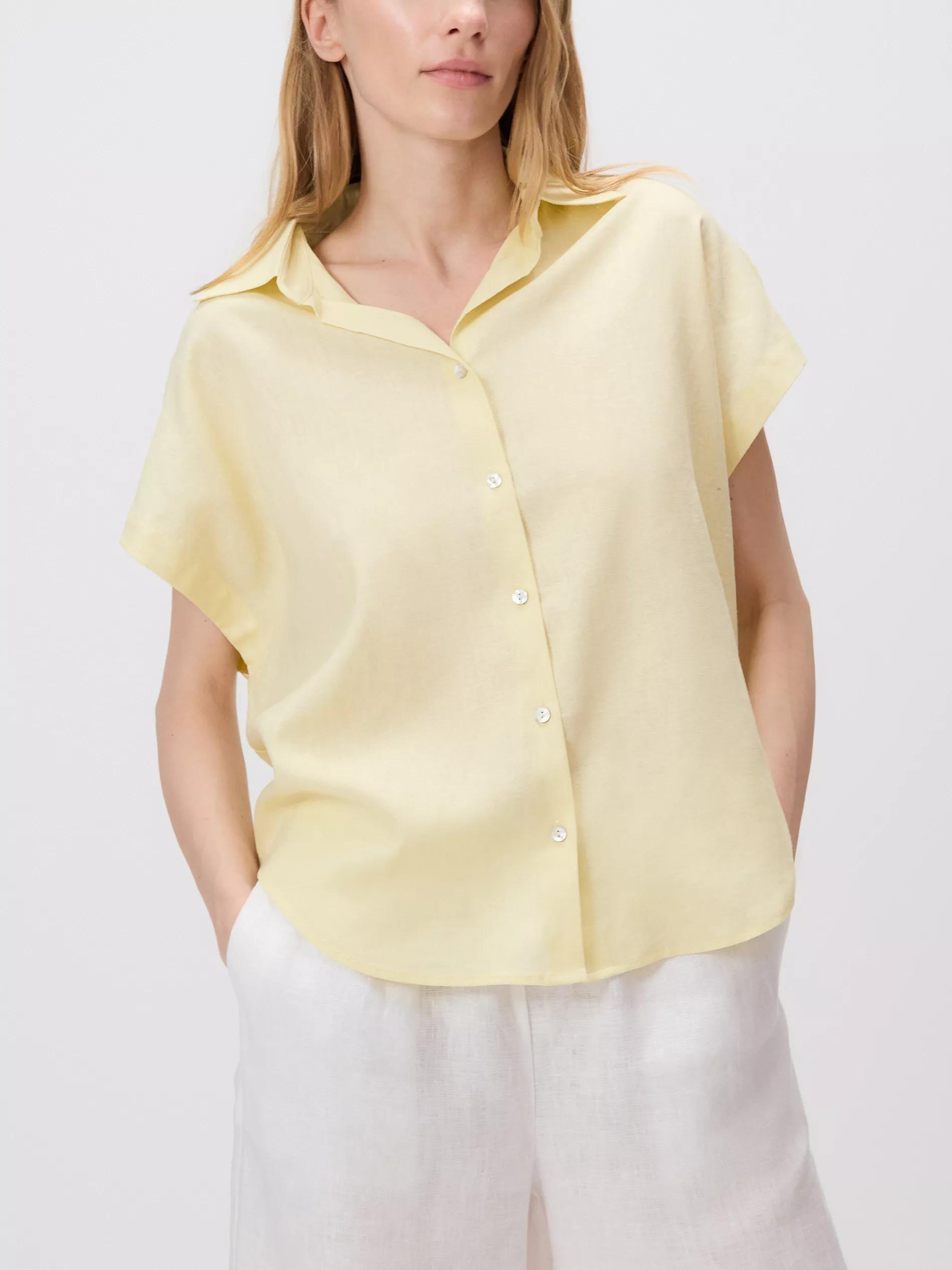 Yellow Linen Rich Shirt With Viscose Blend, Yellow, large image number 1