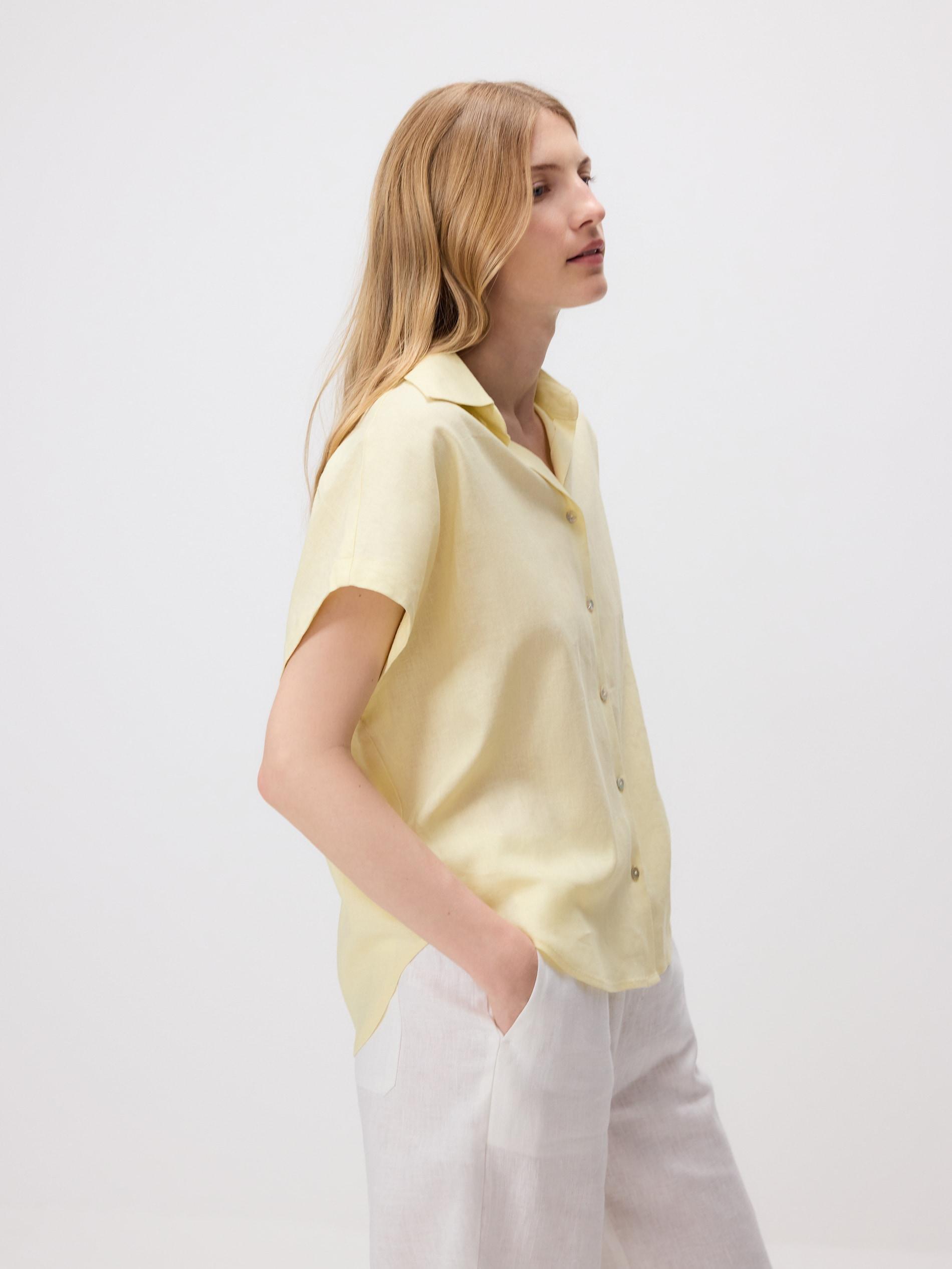 Yellow Linen Rich Shirt With Viscose Blend, Yellow, medium