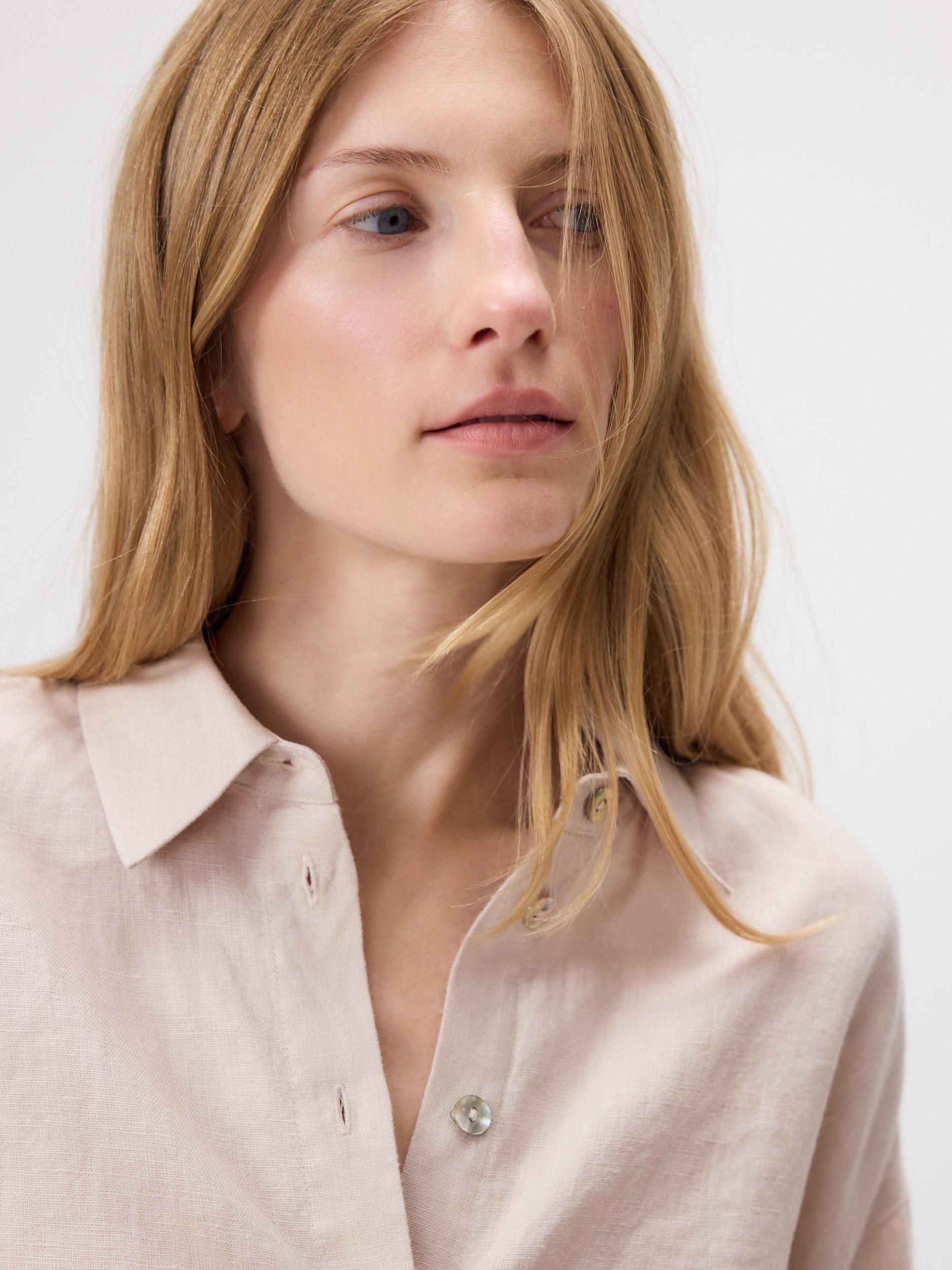 Beige Long Linen Shirt, , large image number 1