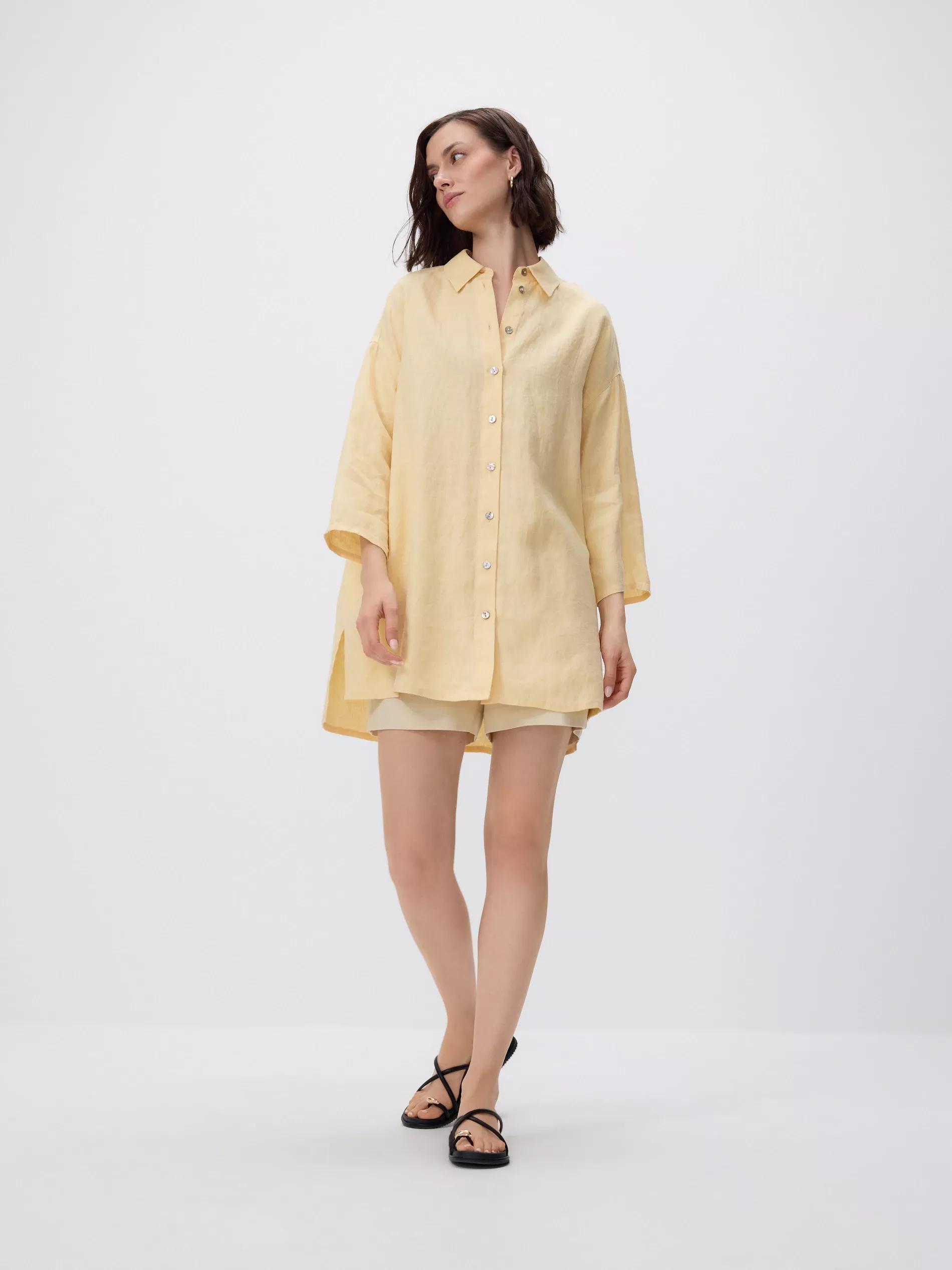 Yellow Long Linen Shirt, , large image number 0