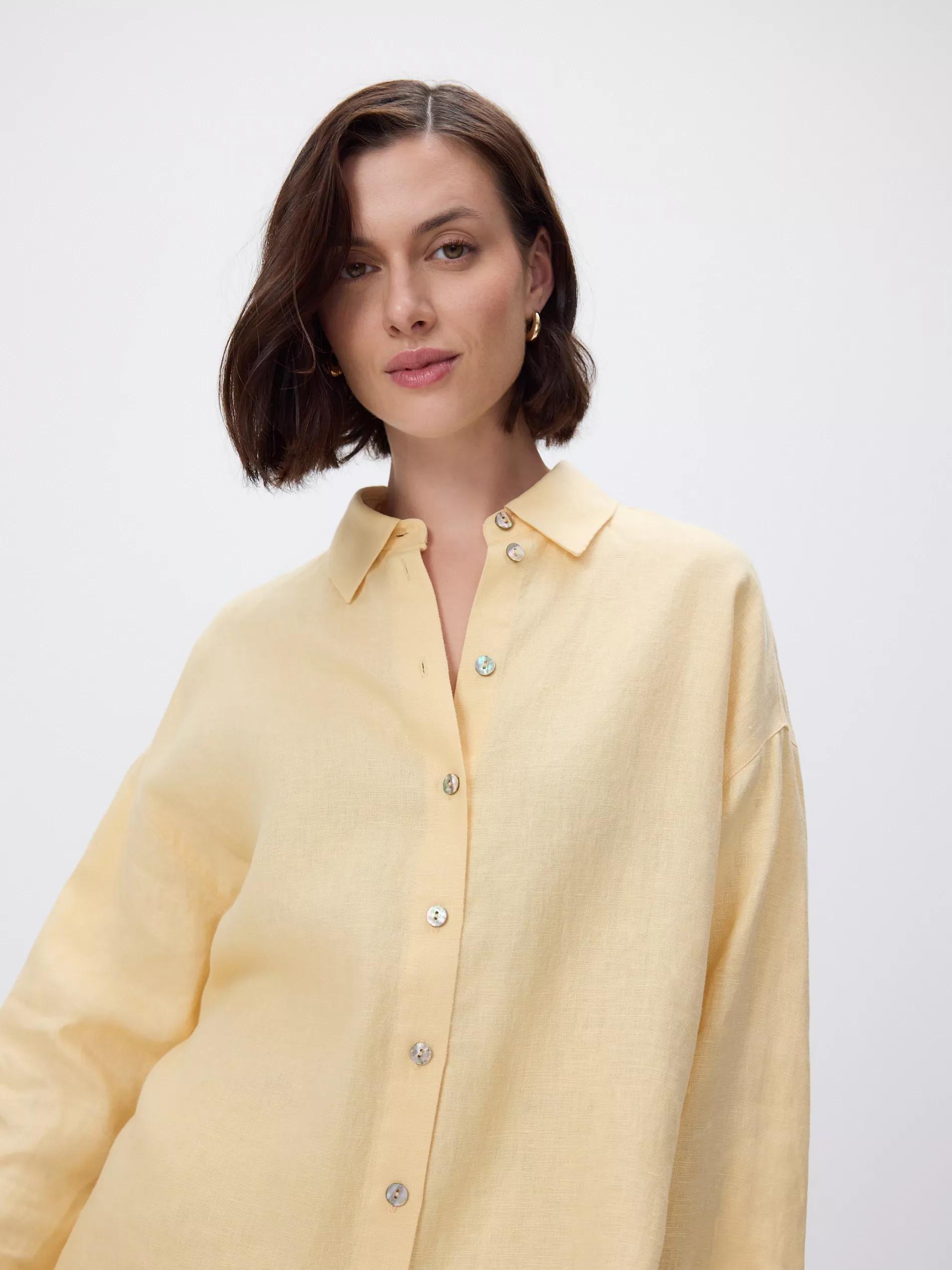 Yellow Long Linen Shirt, , large image number 3
