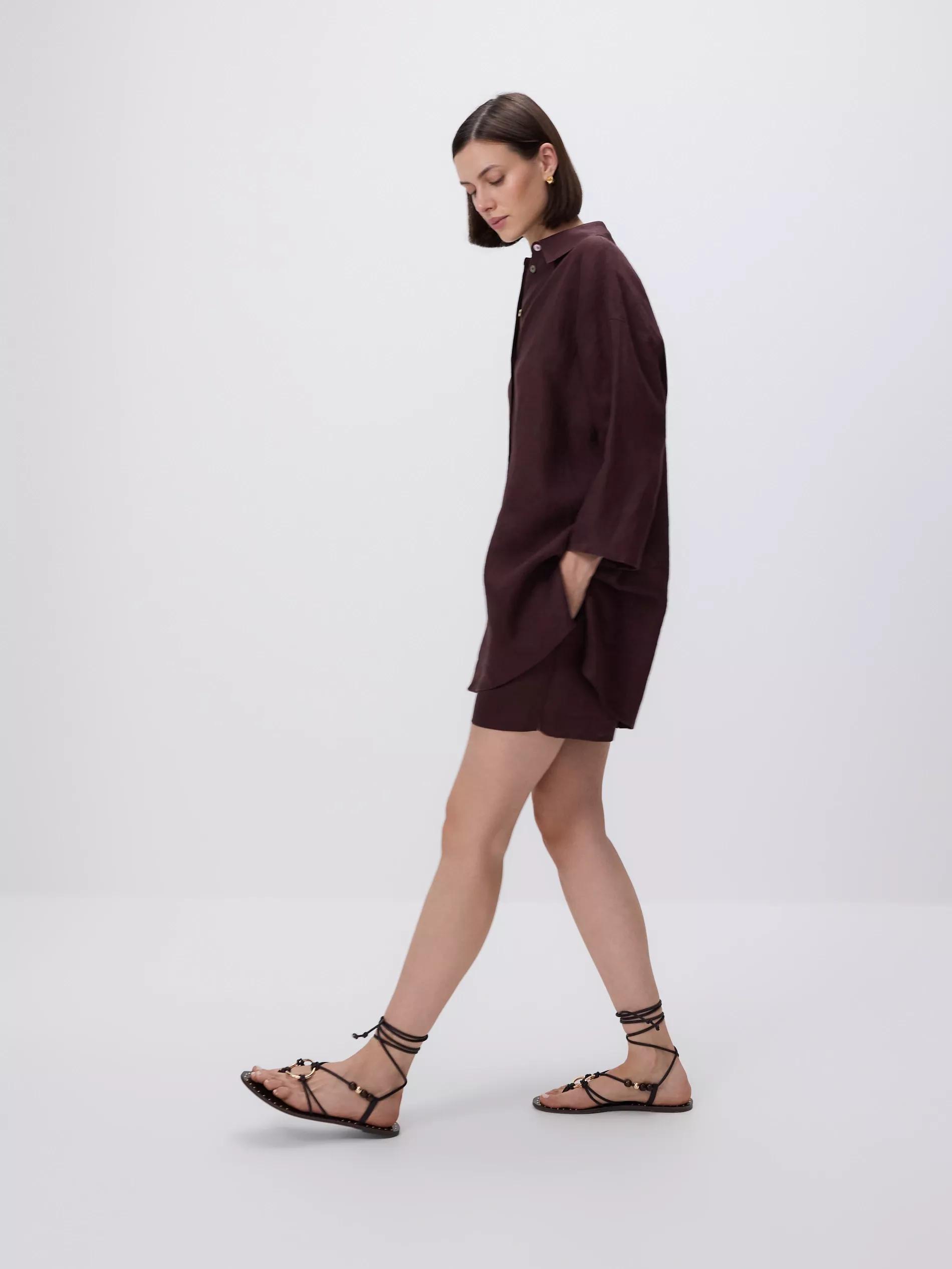 Brown Long Linen Shirt, , large image number 1