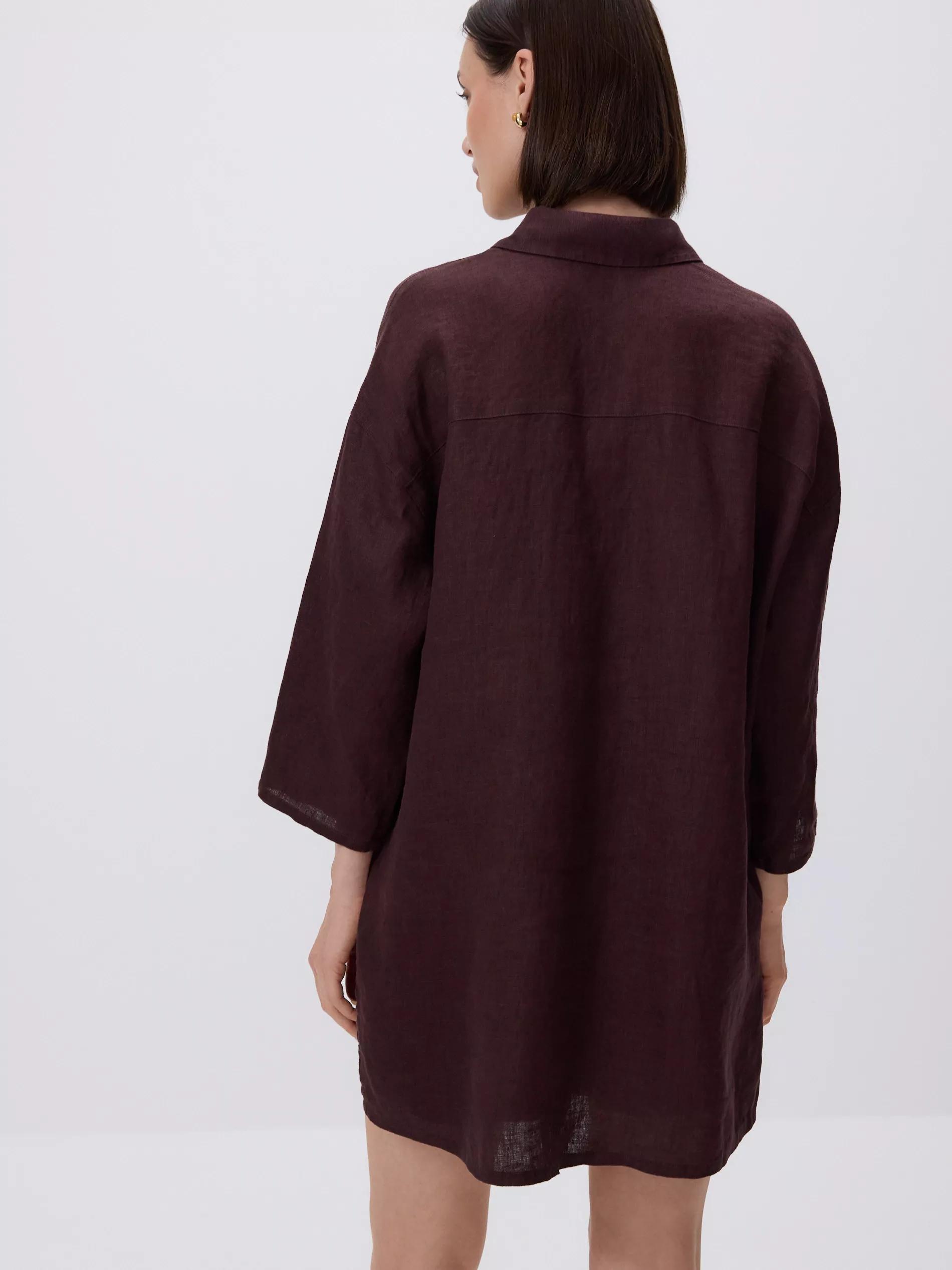 Brown Long Linen Shirt, Brown, large image number 3