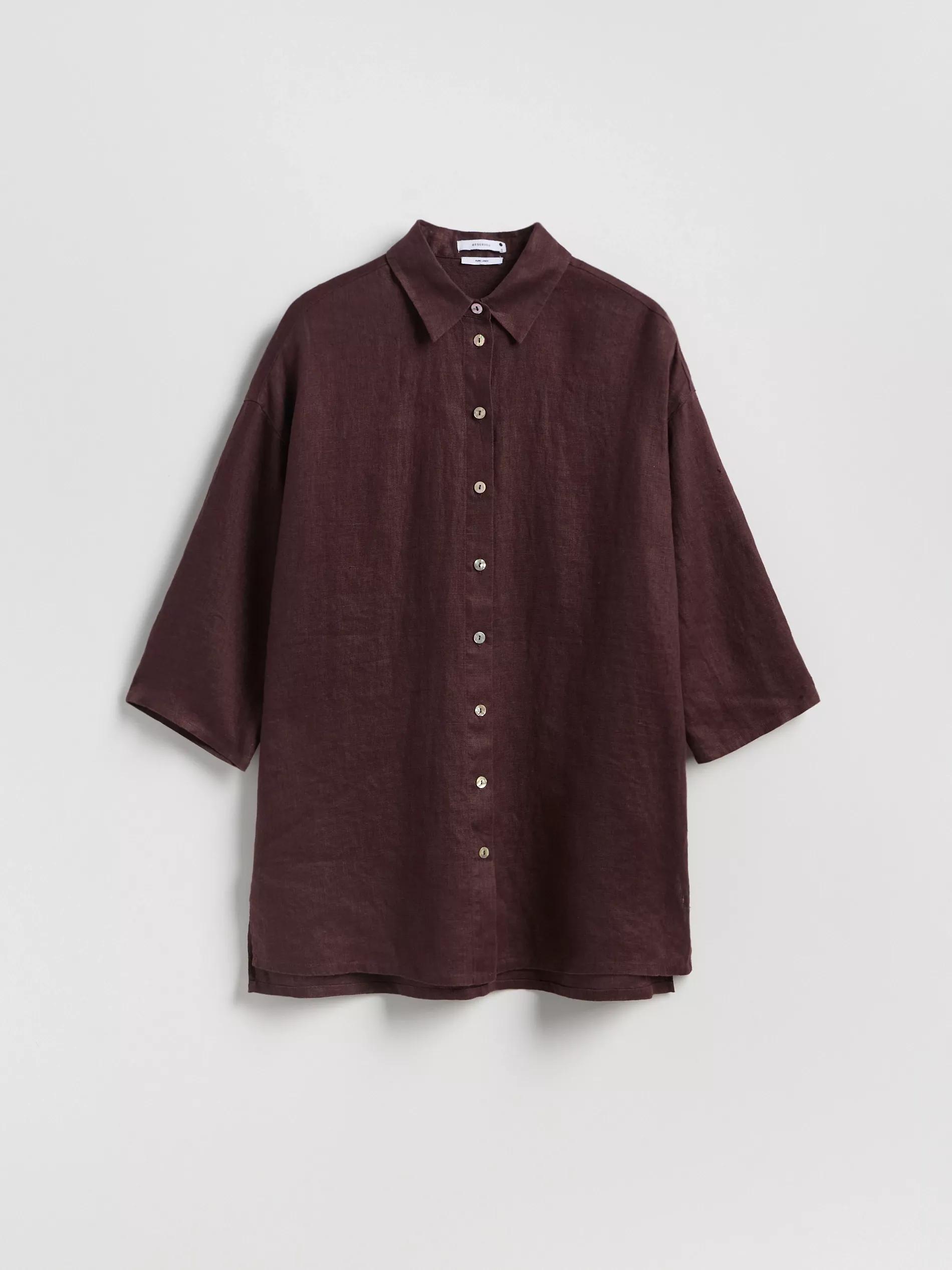 Brown Long Linen Shirt, Brown, large image number 4