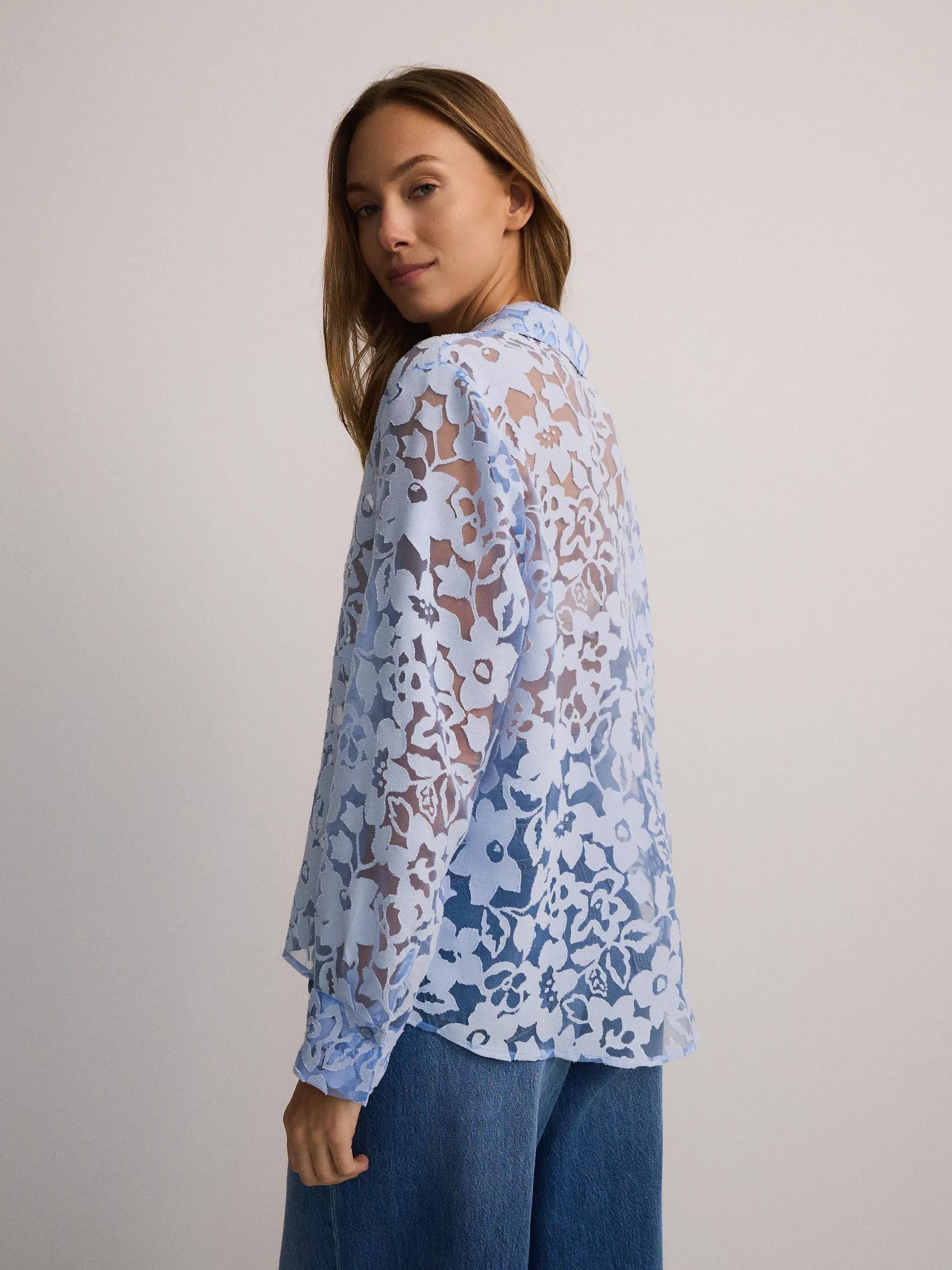 Blue Patterned Viscose Shirt, , large image number 4