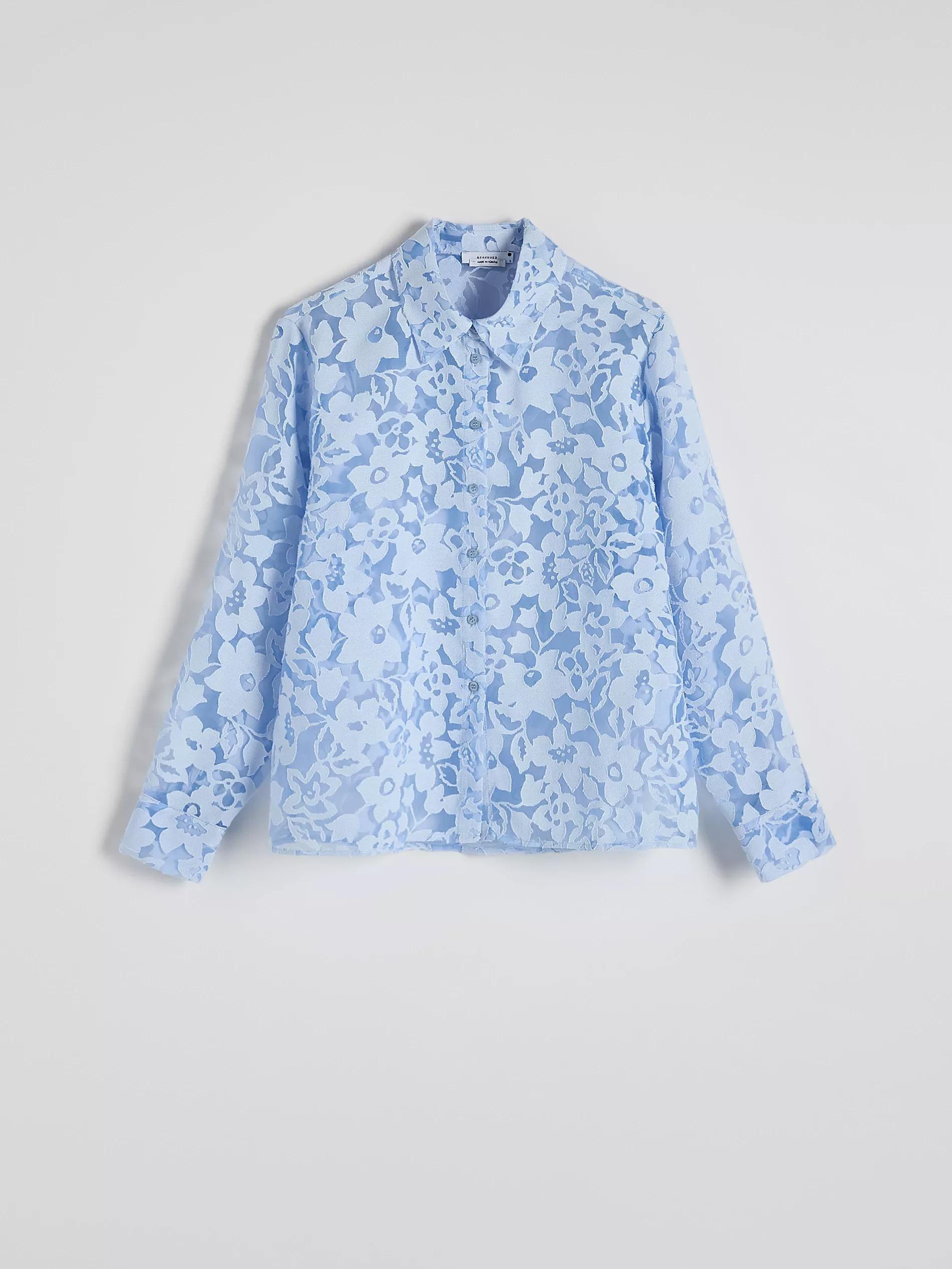 Blue Patterned Viscose Shirt, , large image number 5