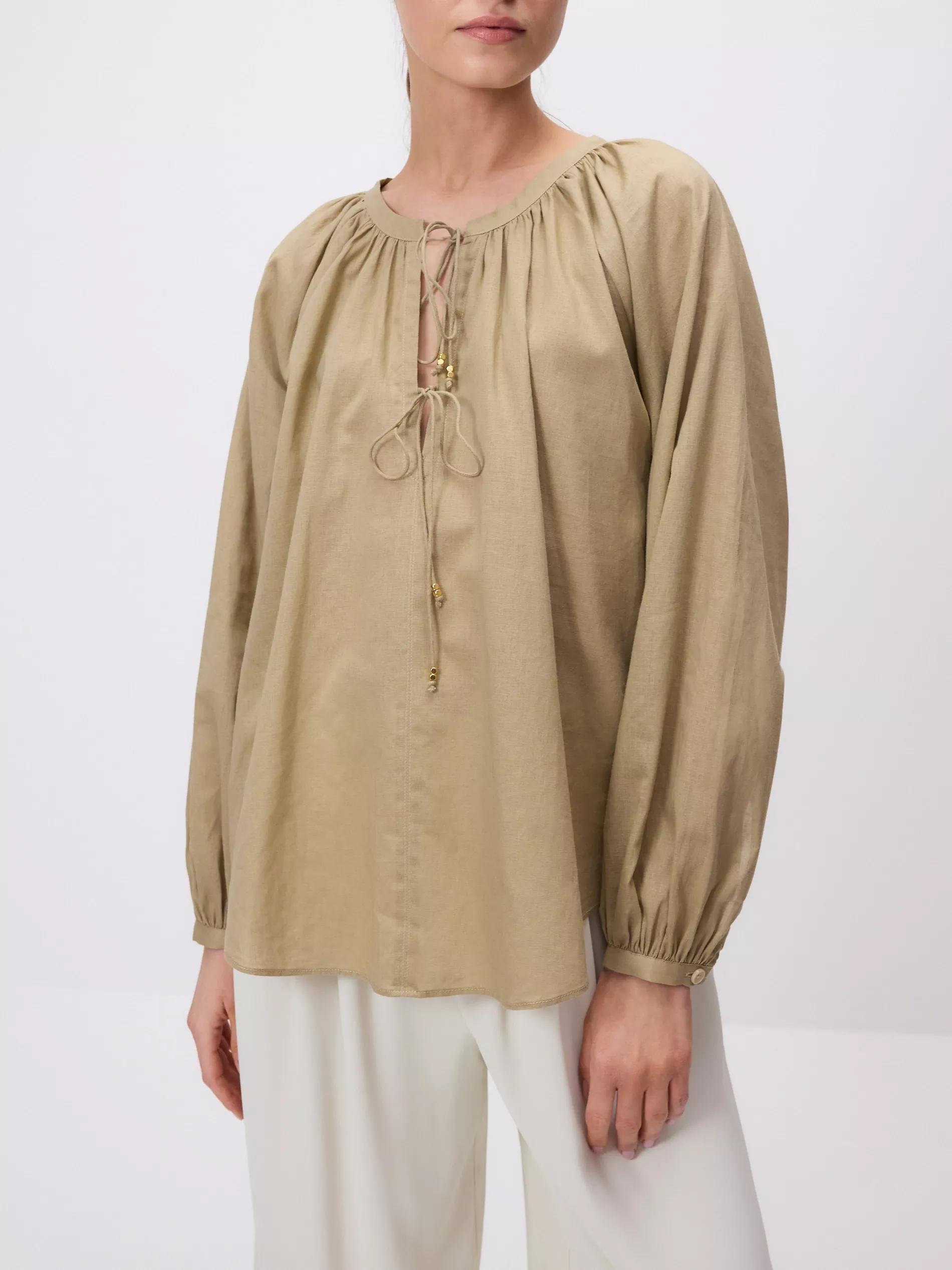 Green Linen Blend Blouse, Green, medium