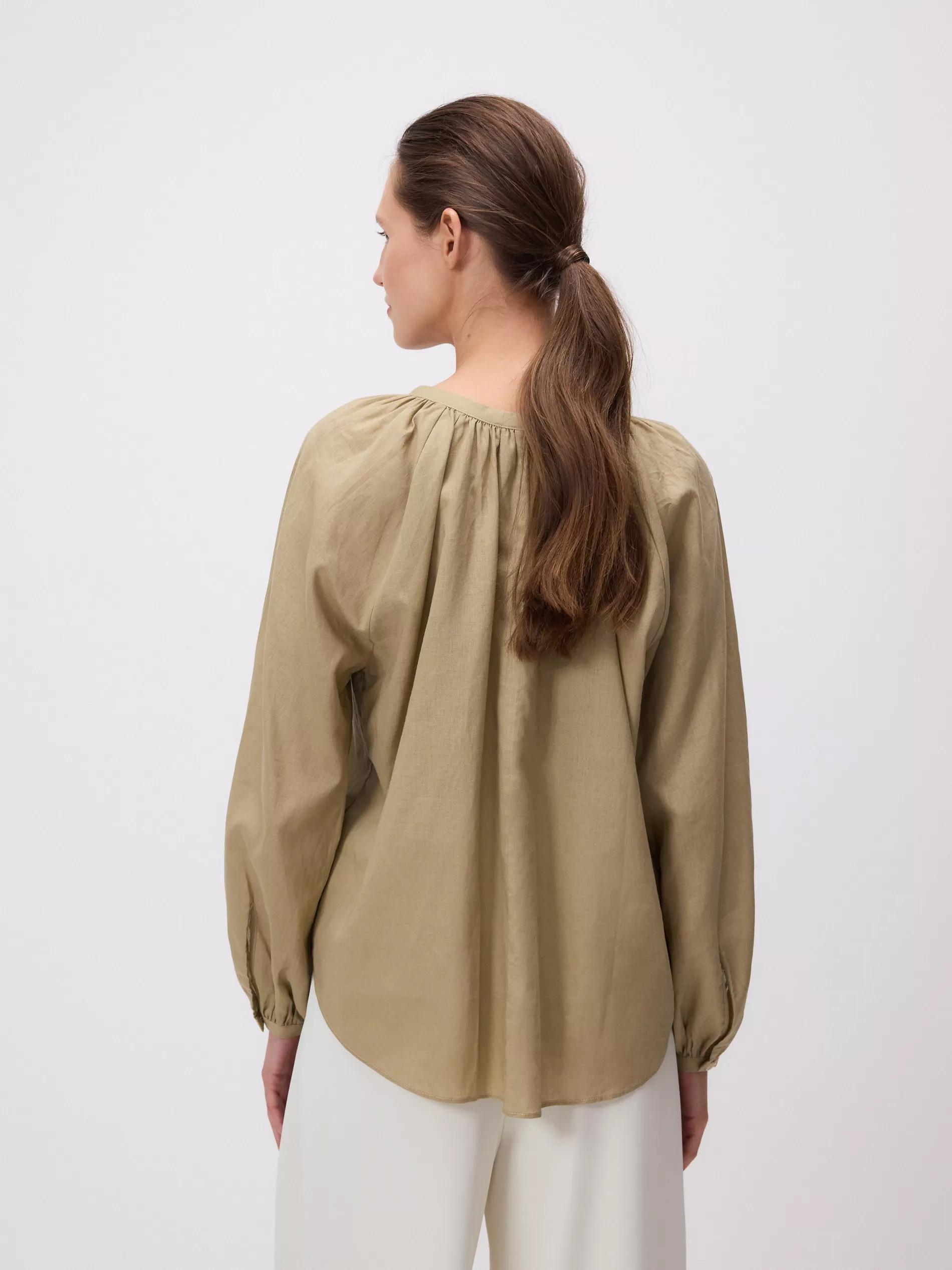Green Linen Blend Blouse, Green, medium