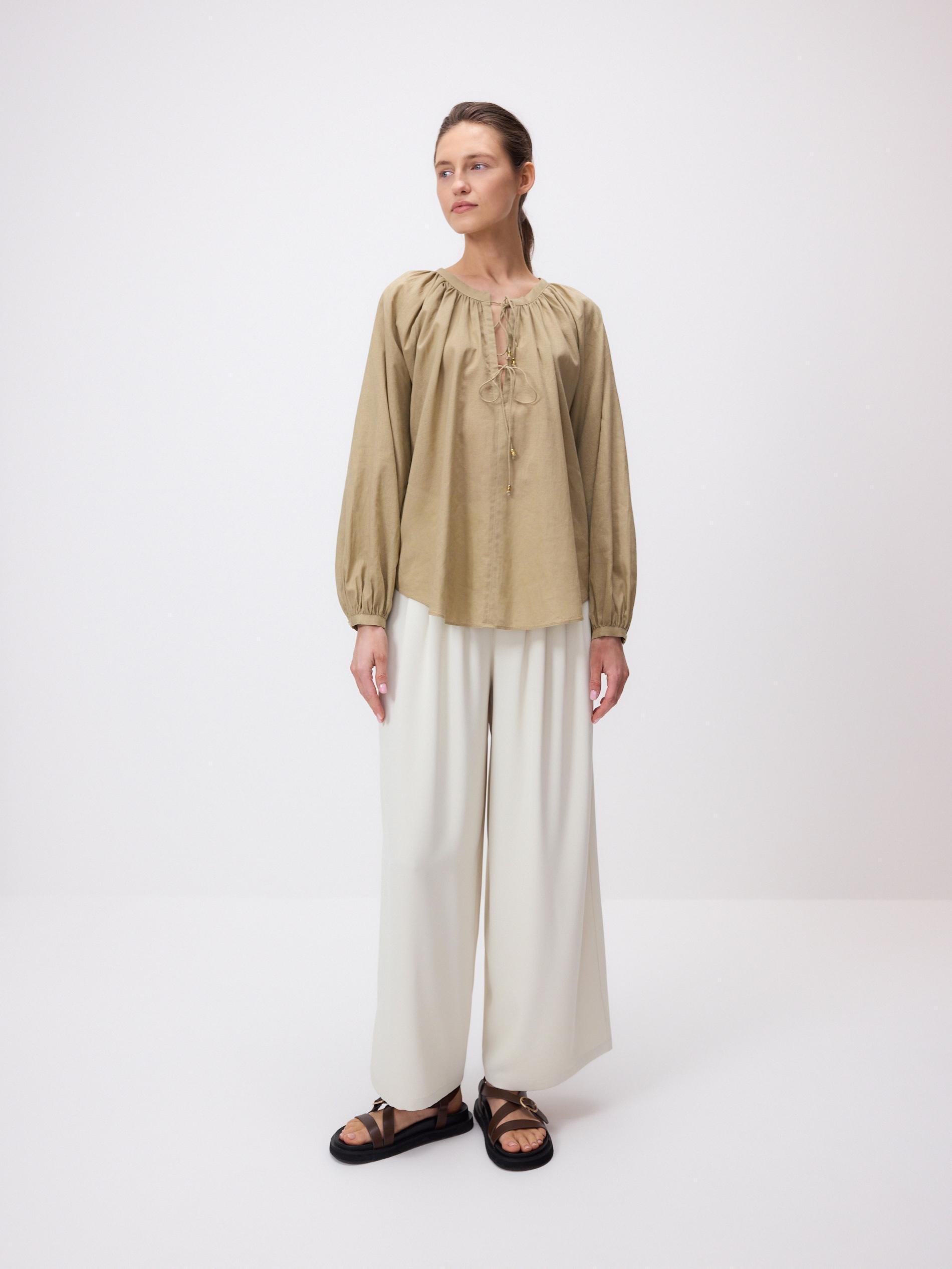 Green Linen Blend Blouse, Green, large image number 3