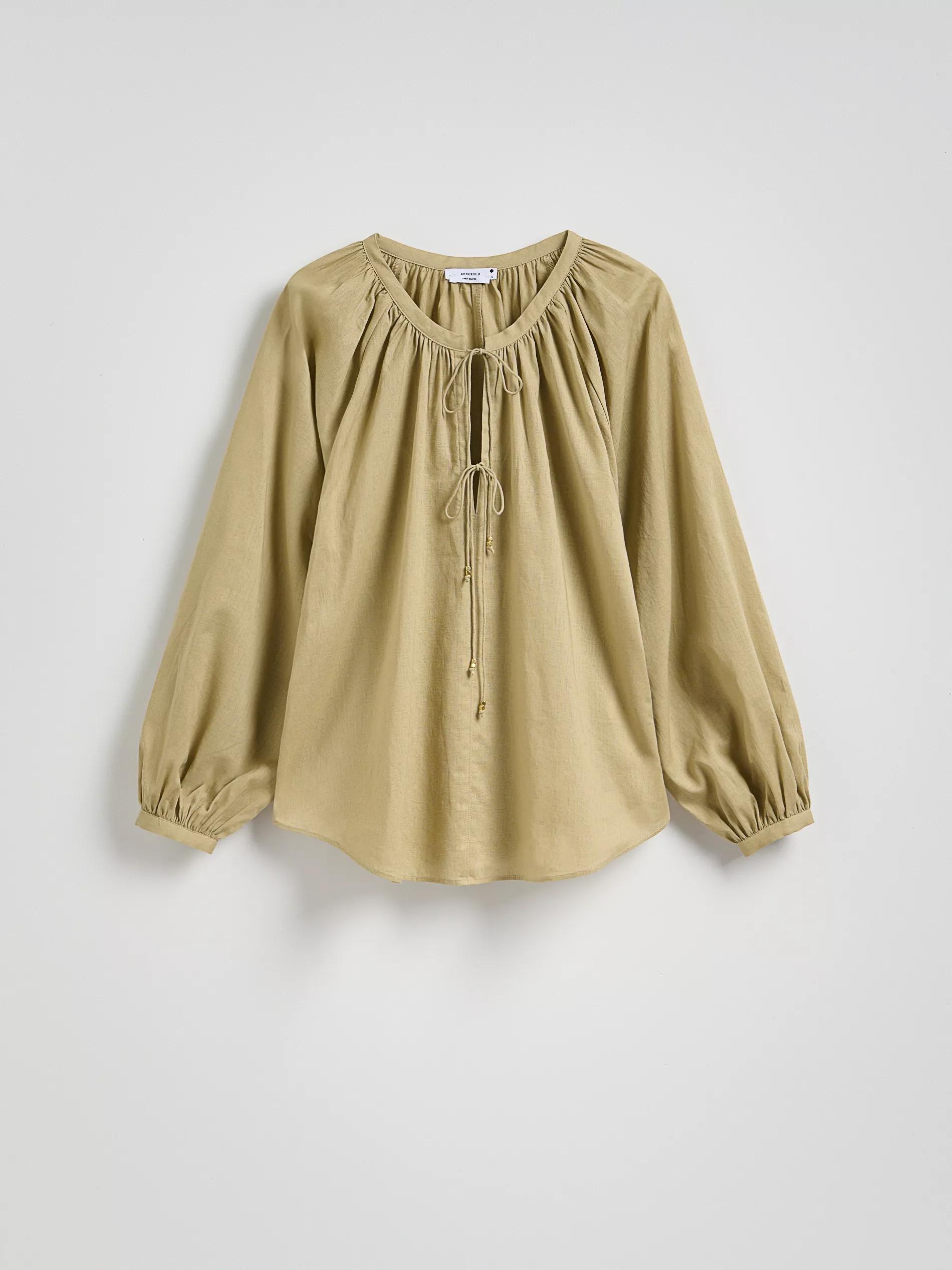 Green Linen Blend Blouse, Green, large image number 4