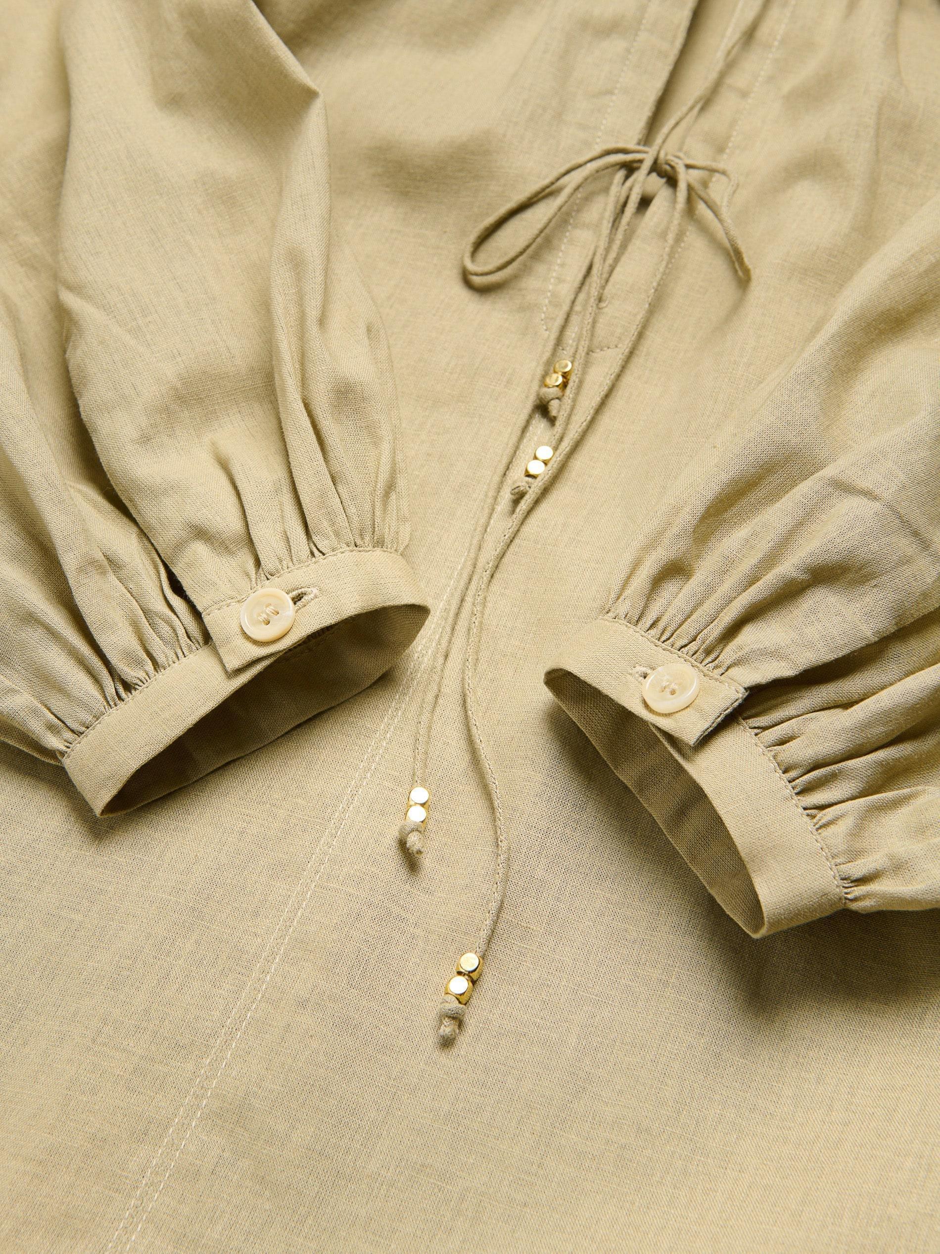 Green Linen Blend Blouse, Green, large image number 5