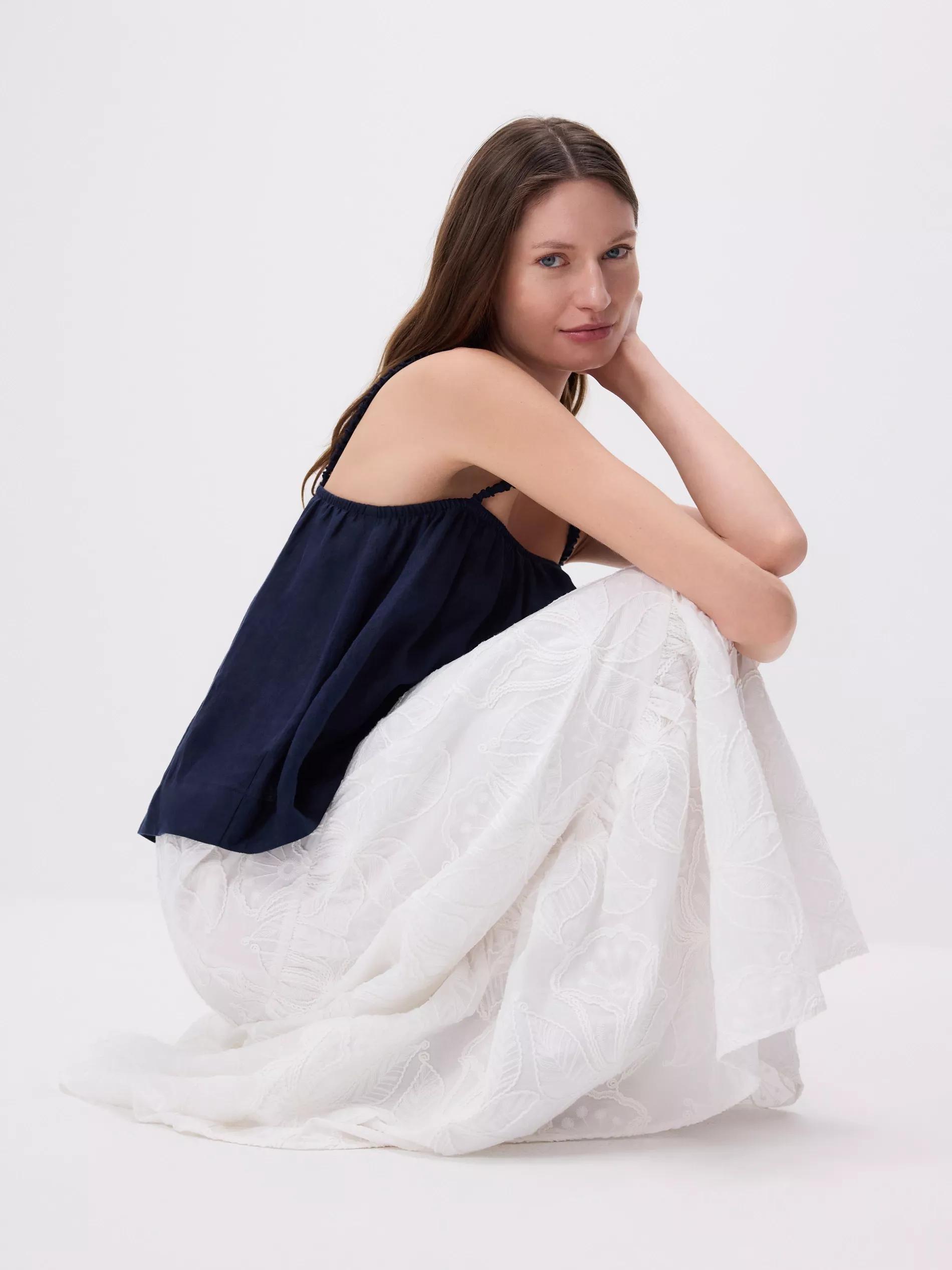 White Midi Skirt With Embroidery, White, large image number 2