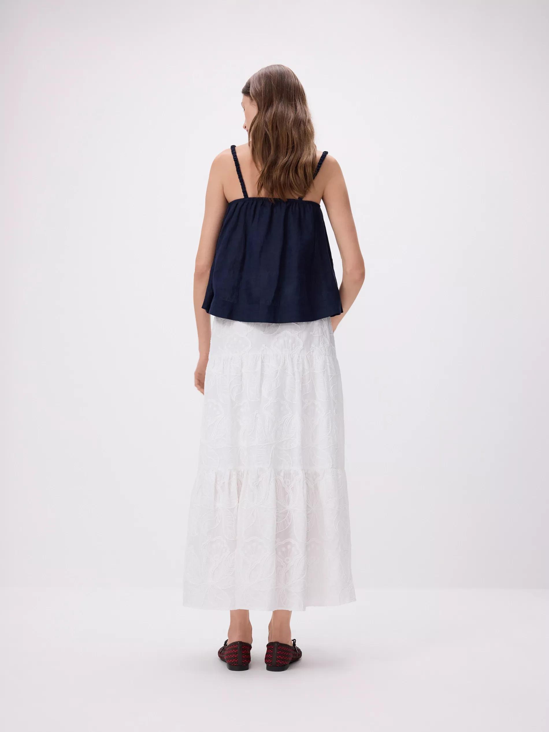 White Midi Skirt With Embroidery, White, large image number 3