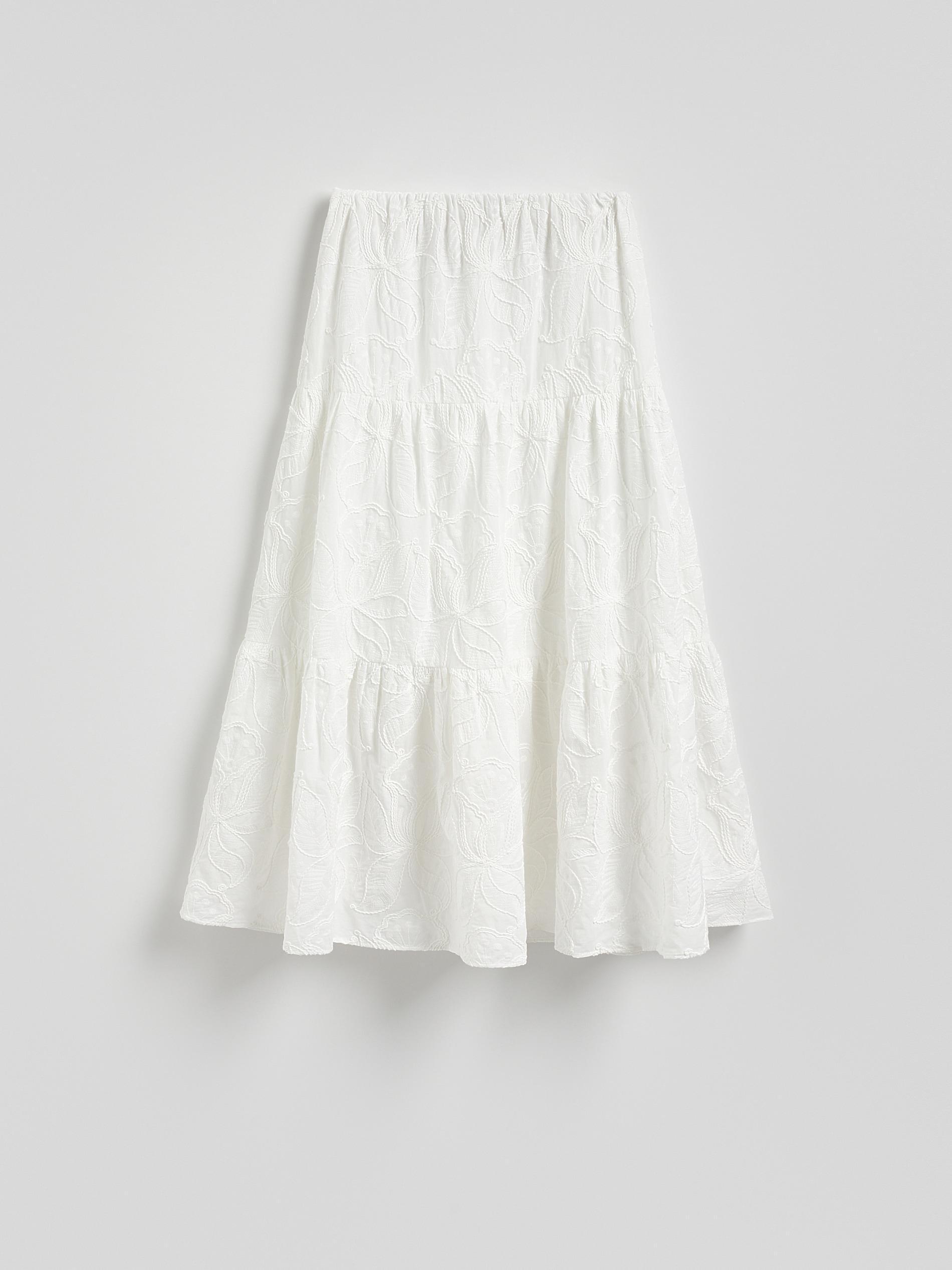 White Midi Skirt With Embroidery, White, large image number 4