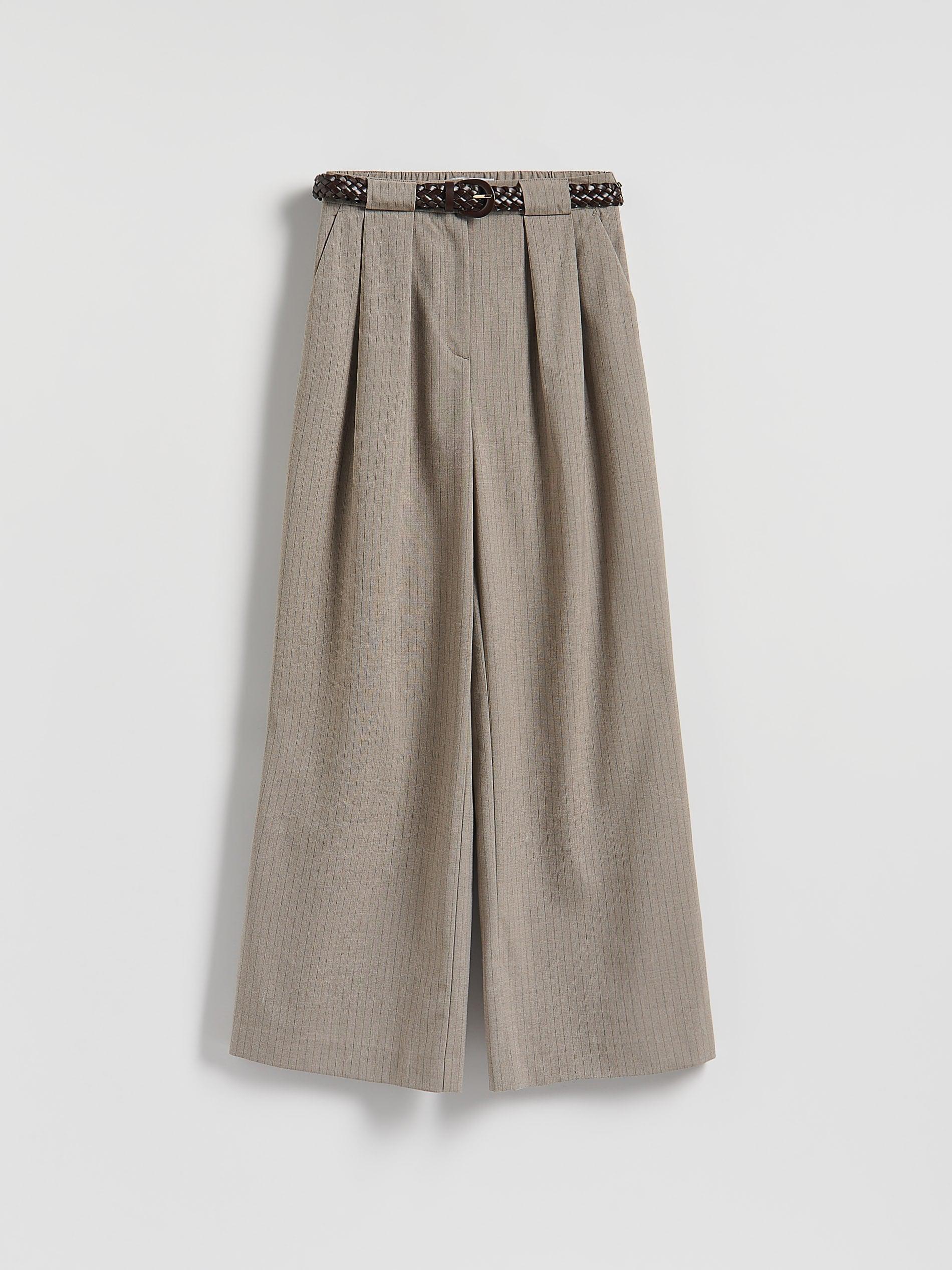 Beige Wide Leg Stripe Trousers, Beige, large image number 0