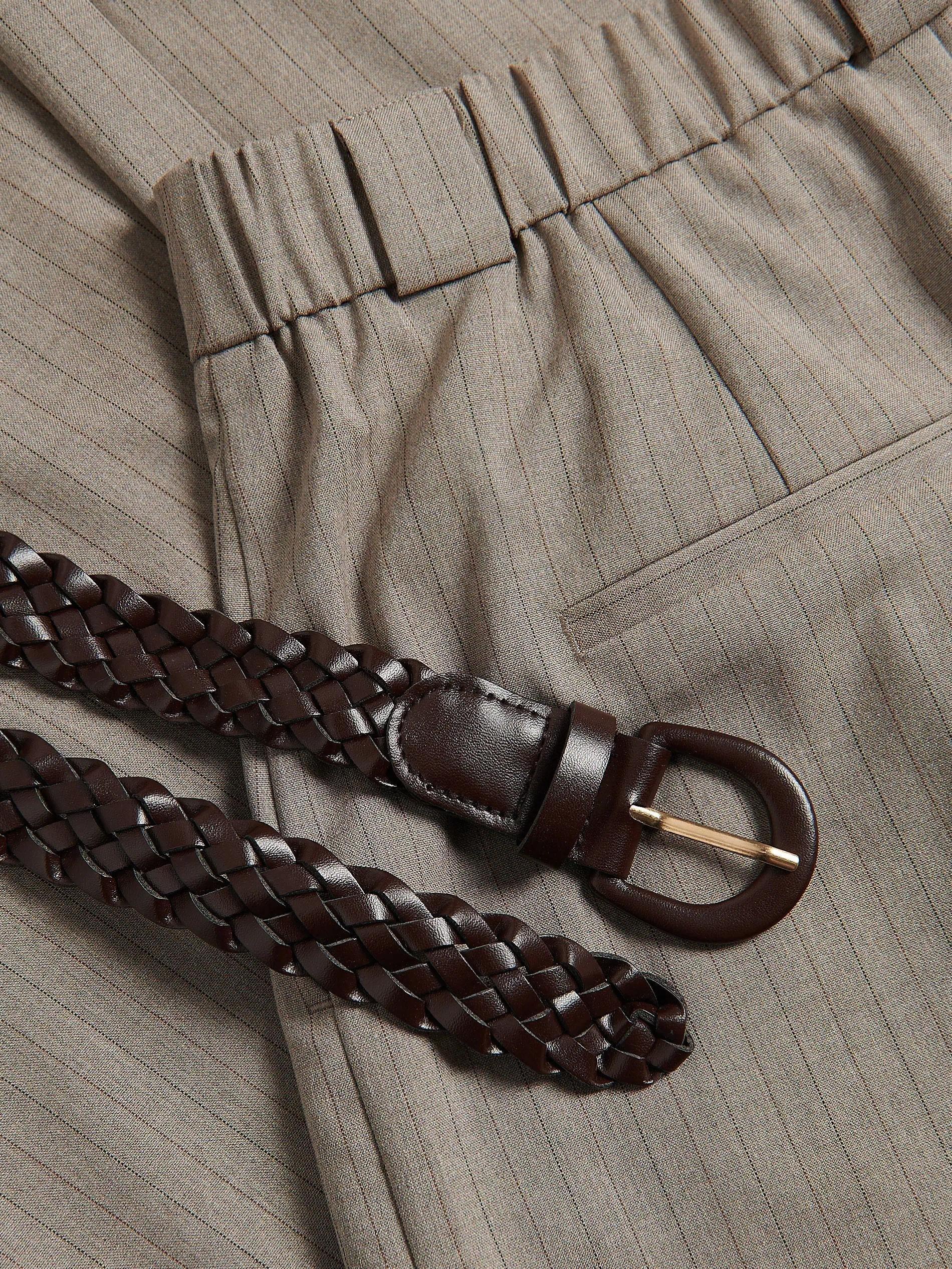 Beige Wide Leg Stripe Trousers, Beige, large image number 1