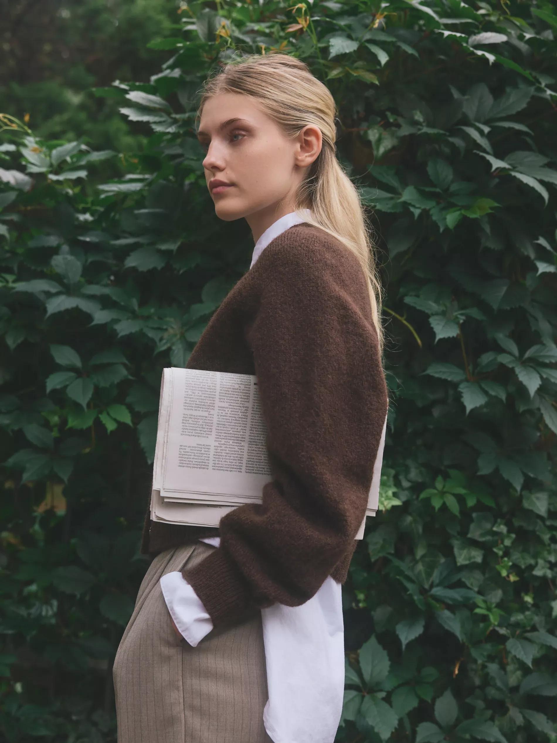 Beige Wide Leg Stripe Trousers, Beige, large image number 3