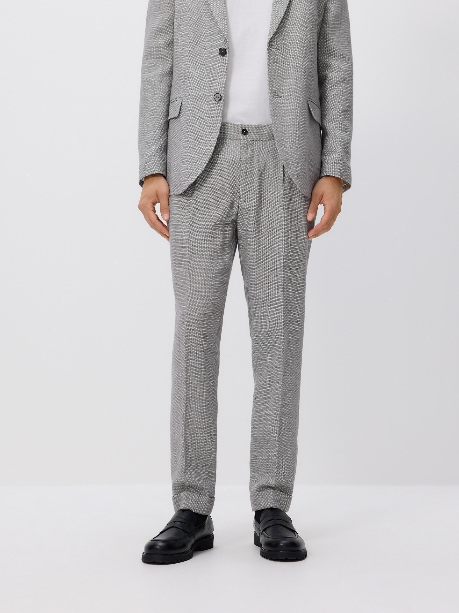Grey Linen Blend Suit Trousers, Light grey, large image number 1